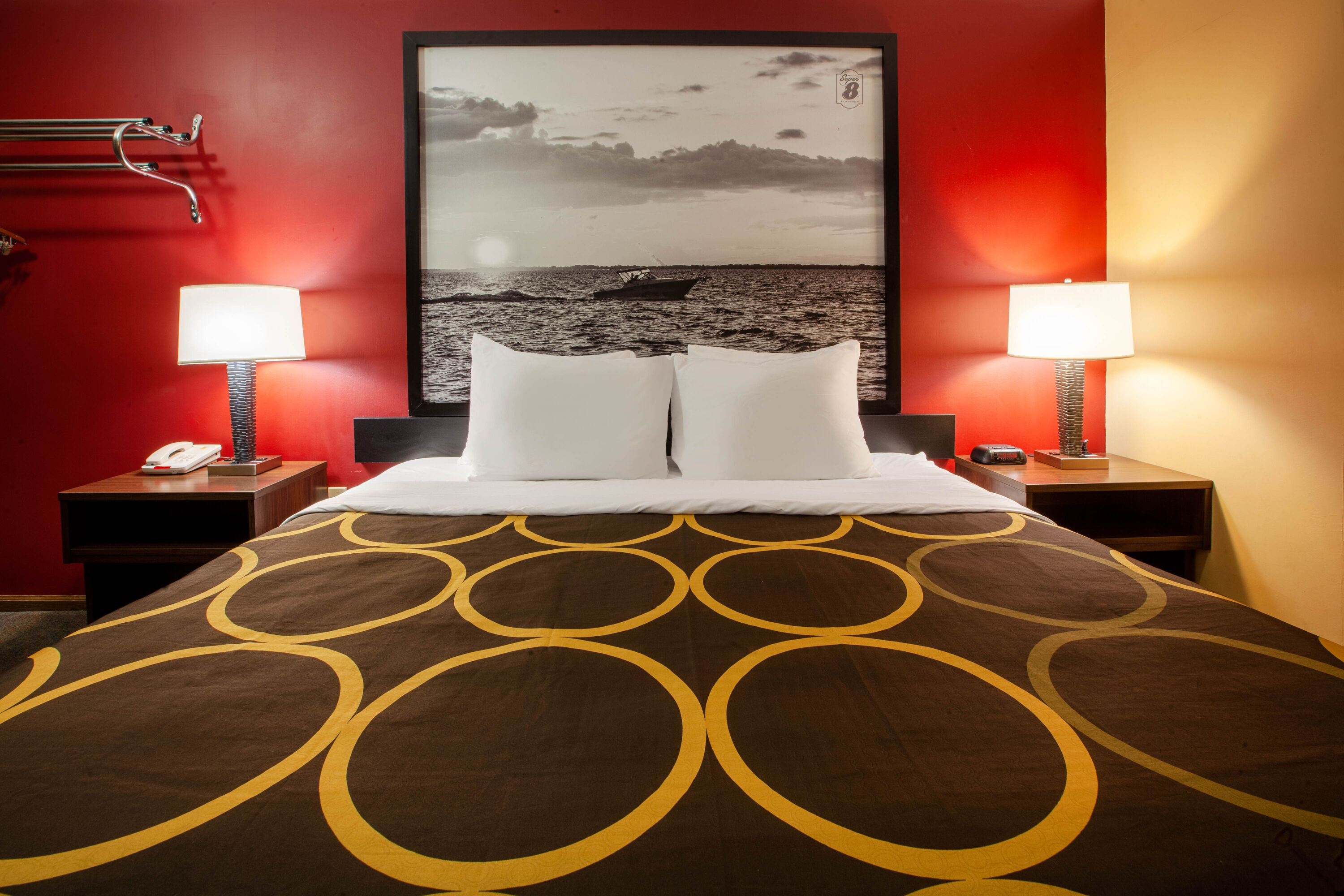 Guest room at the Super 8 by Wyndham Sandusky in Sandusky, Ohio