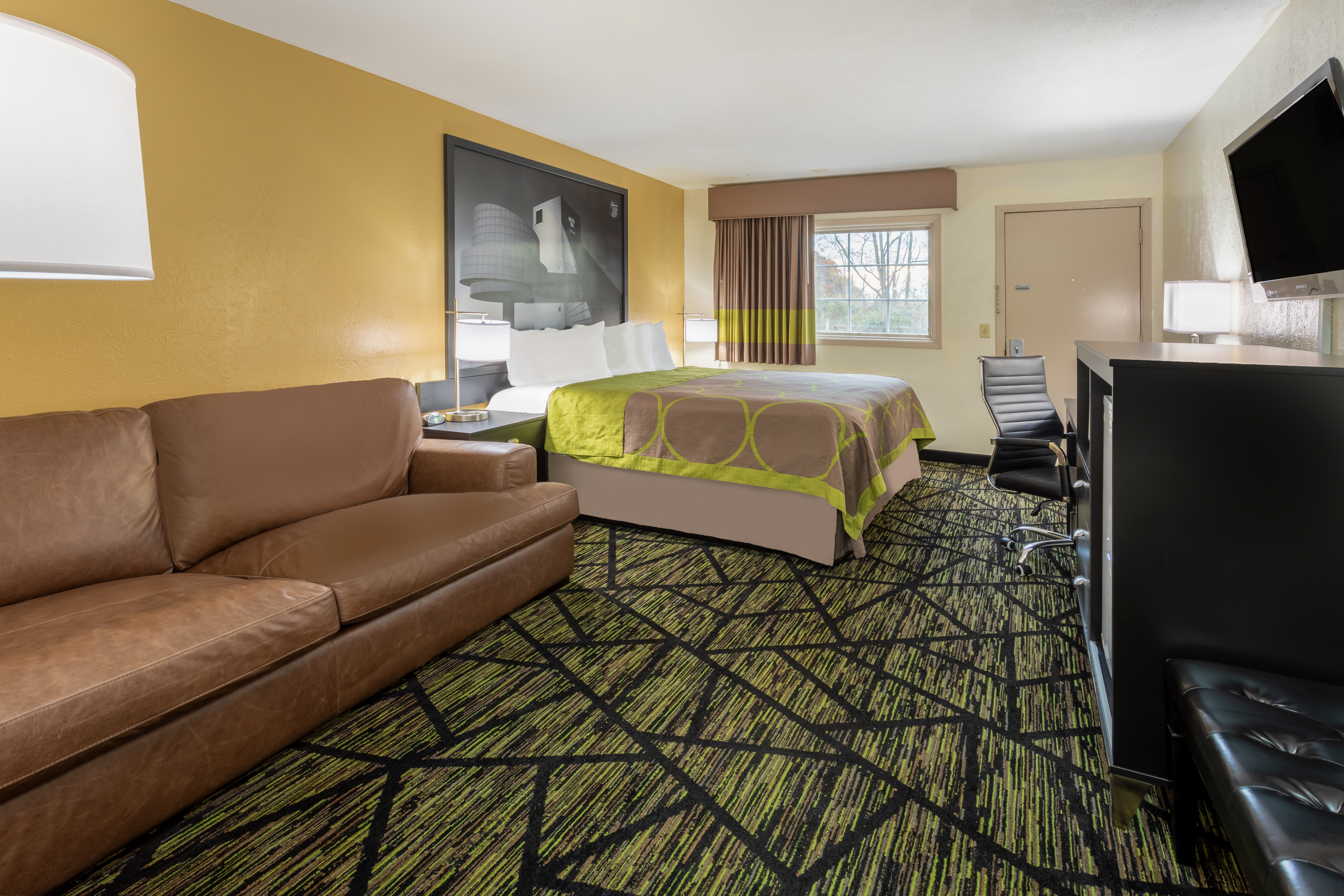 Guest room at the Super 8 by Wyndham Wooster in Wooster, Ohio