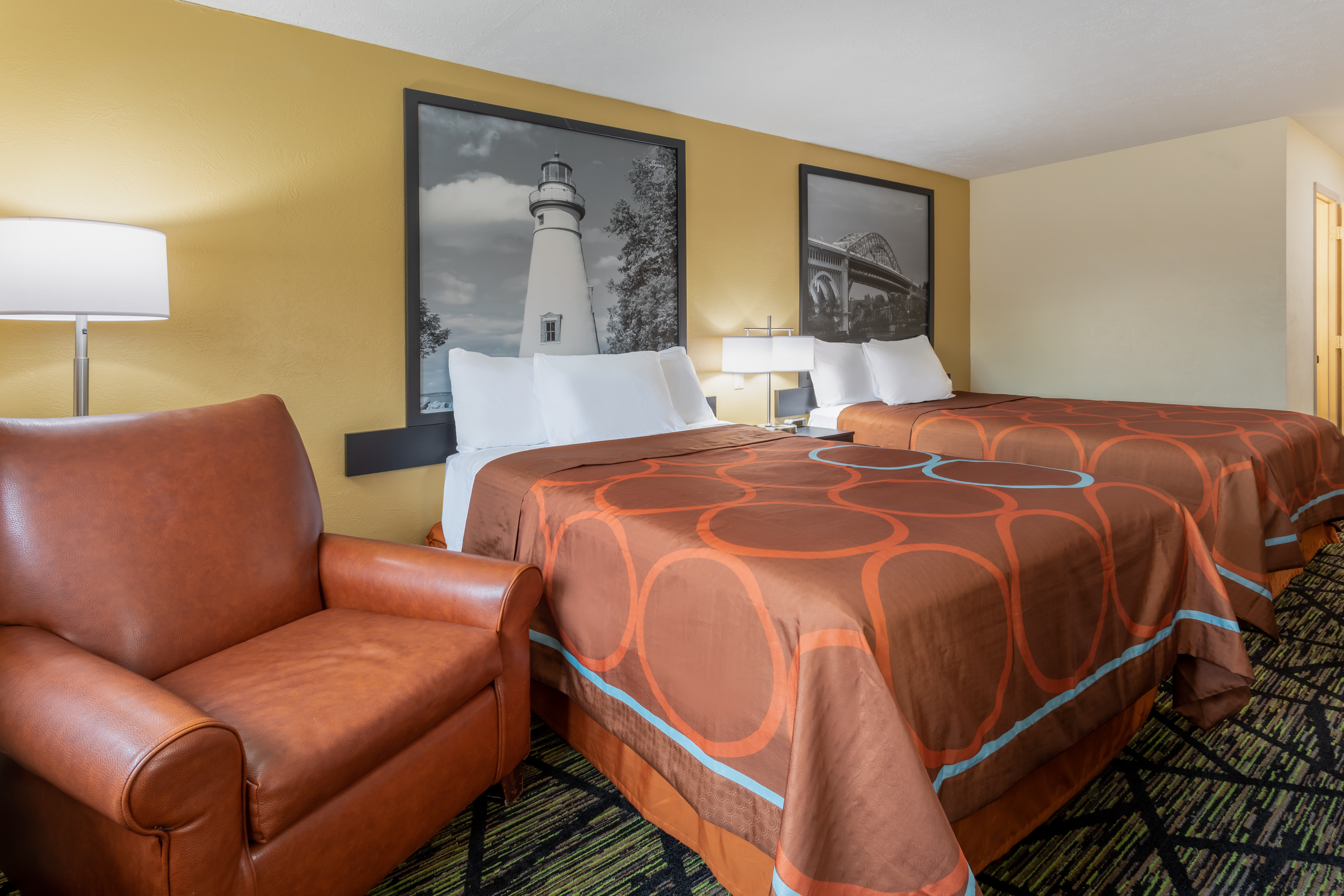 Guest room at the Super 8 by Wyndham Wooster in Wooster, Ohio