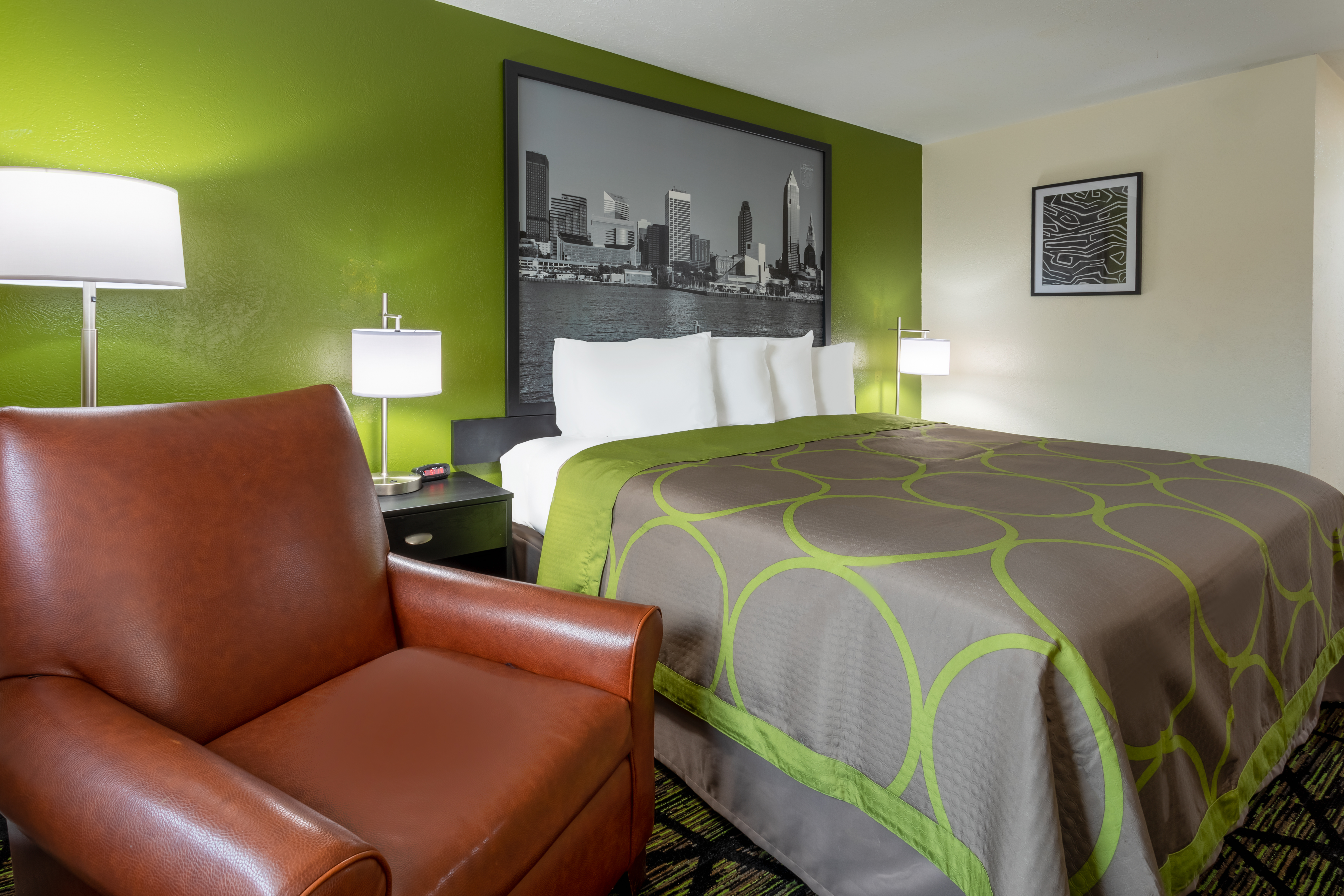 Guest room at the Super 8 by Wyndham Wooster in Wooster, Ohio