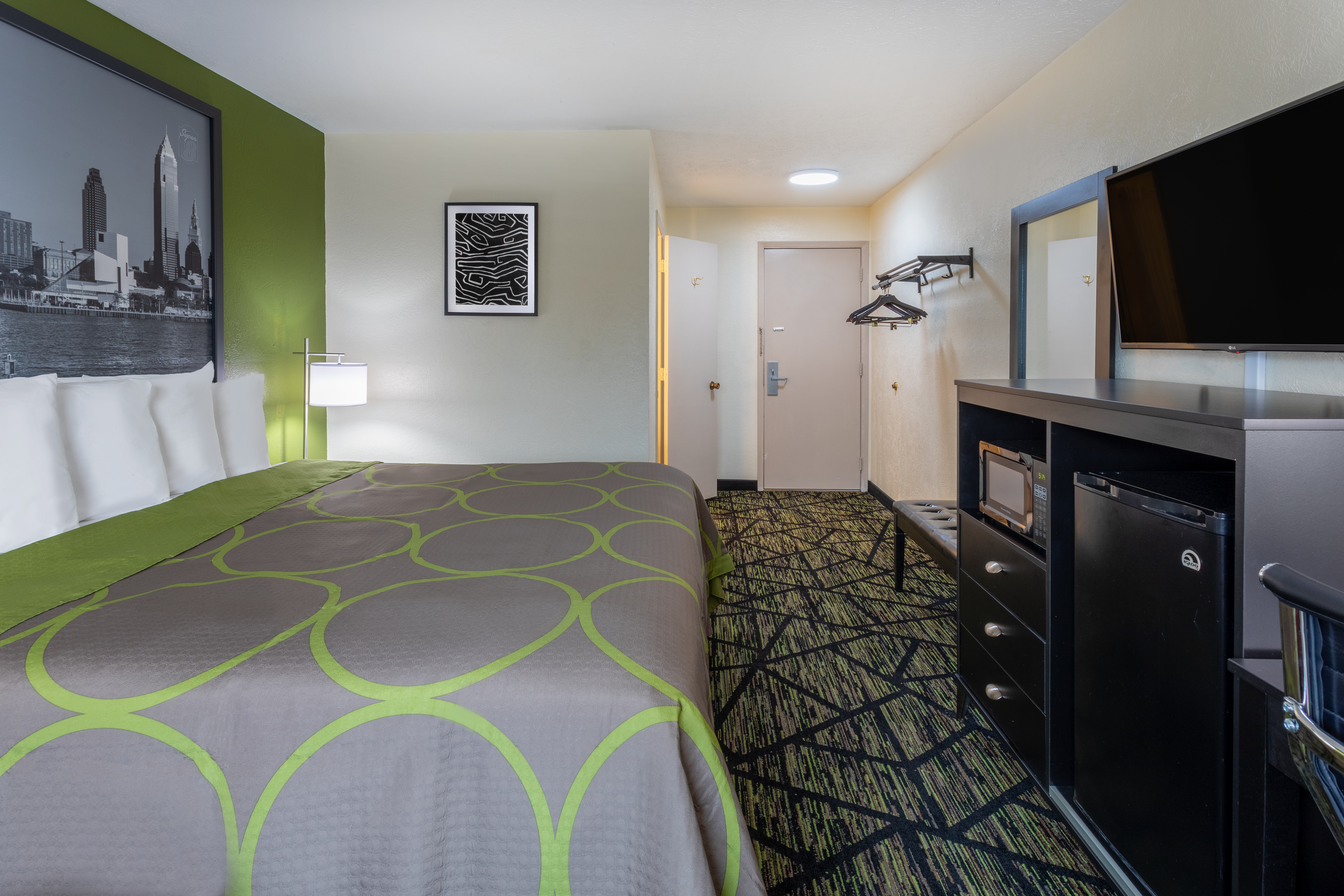 Guest room at the Super 8 by Wyndham Wooster in Wooster, Ohio