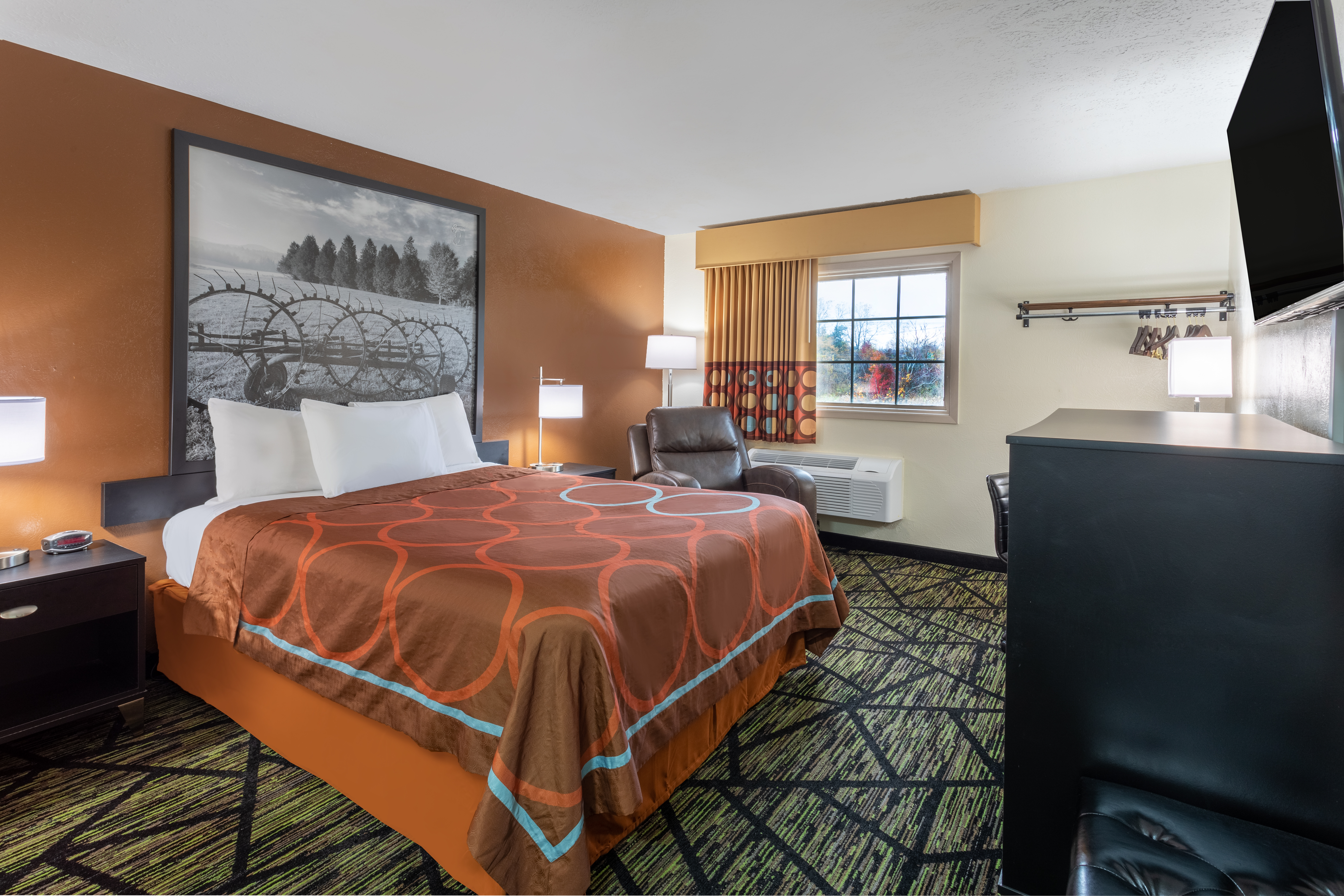 Guest room at the Super 8 by Wyndham Wooster in Wooster, Ohio