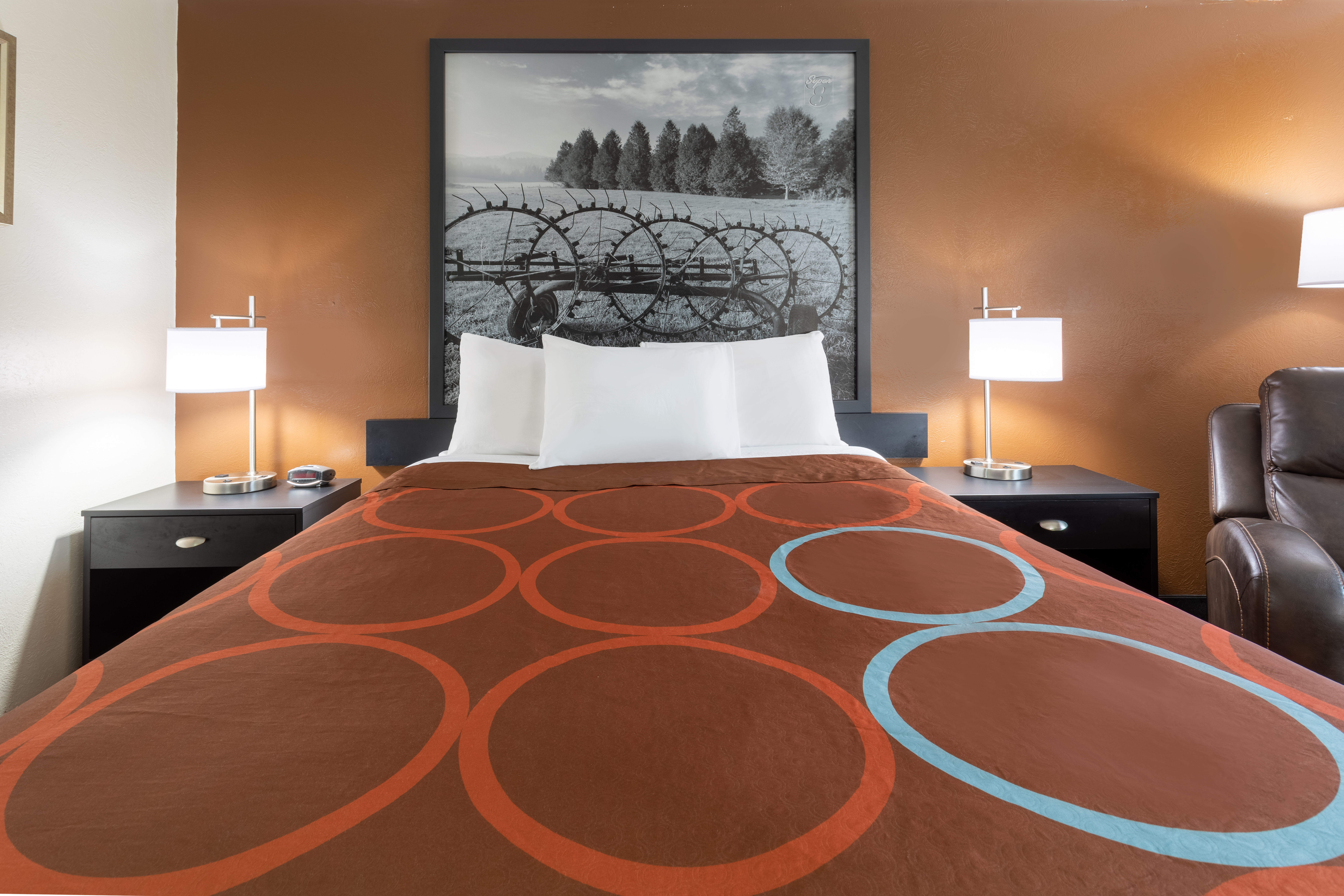 Guest room at the Super 8 by Wyndham Wooster in Wooster, Ohio