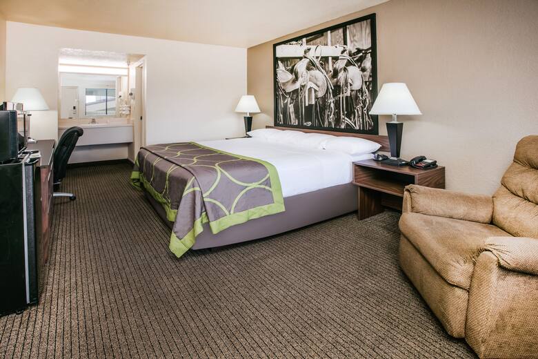 Guest room at the Super 8 Oklahoma Airport Fairgrounds West in Oklahoma City, Oklahoma