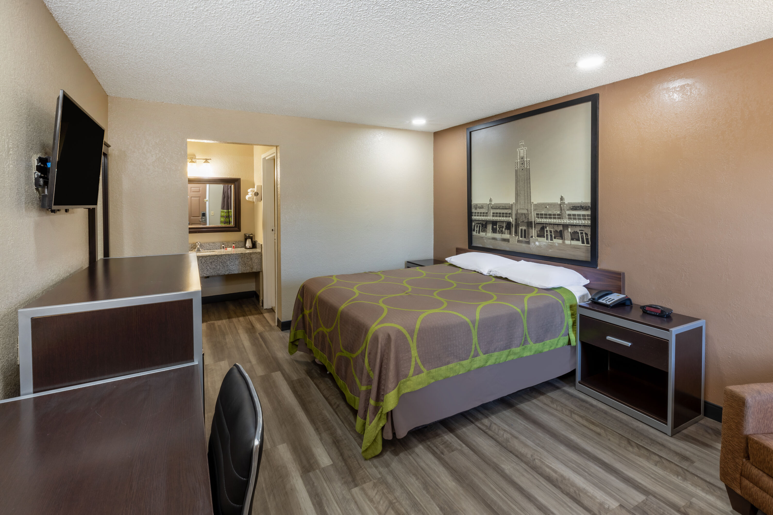 Guest room at the Super 8 by Wyndham Tulsa/Arpt/St Fairgrounds in Tulsa, Oklahoma