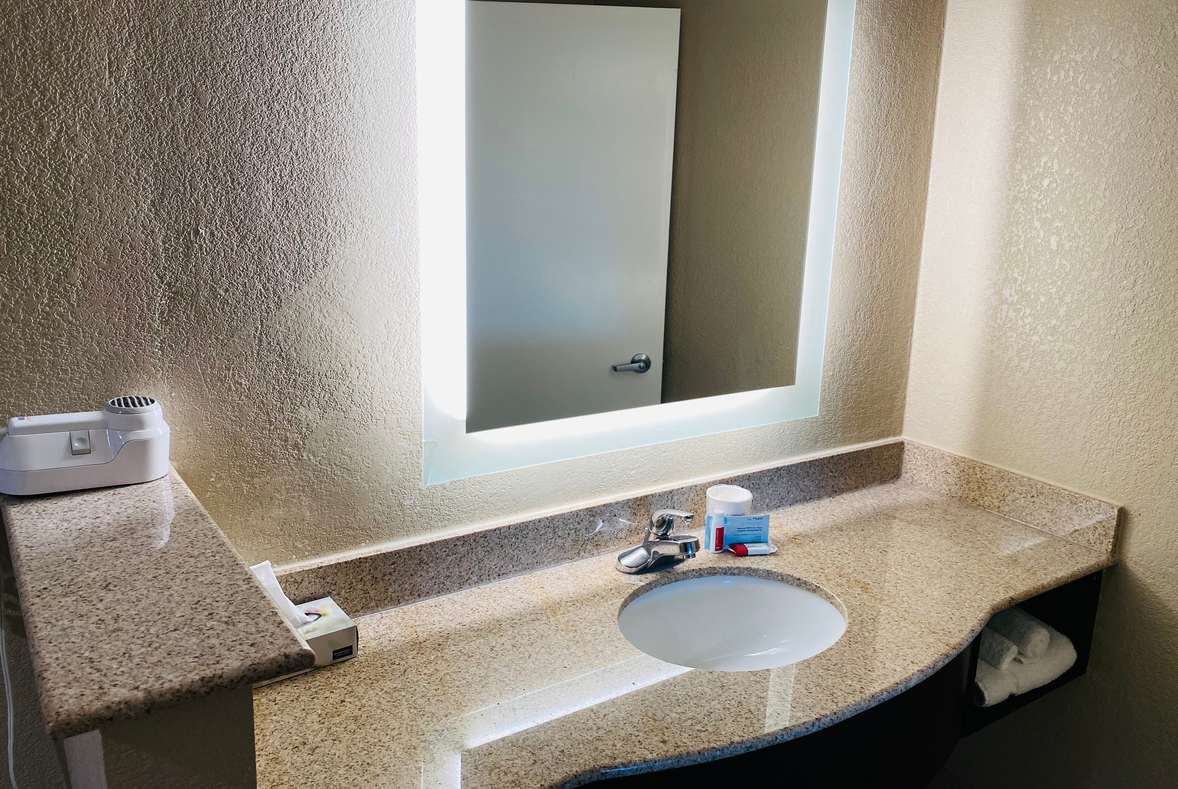 Guest room bath at the Super 8 by Wyndham Danville in Danville, Pennsylvania