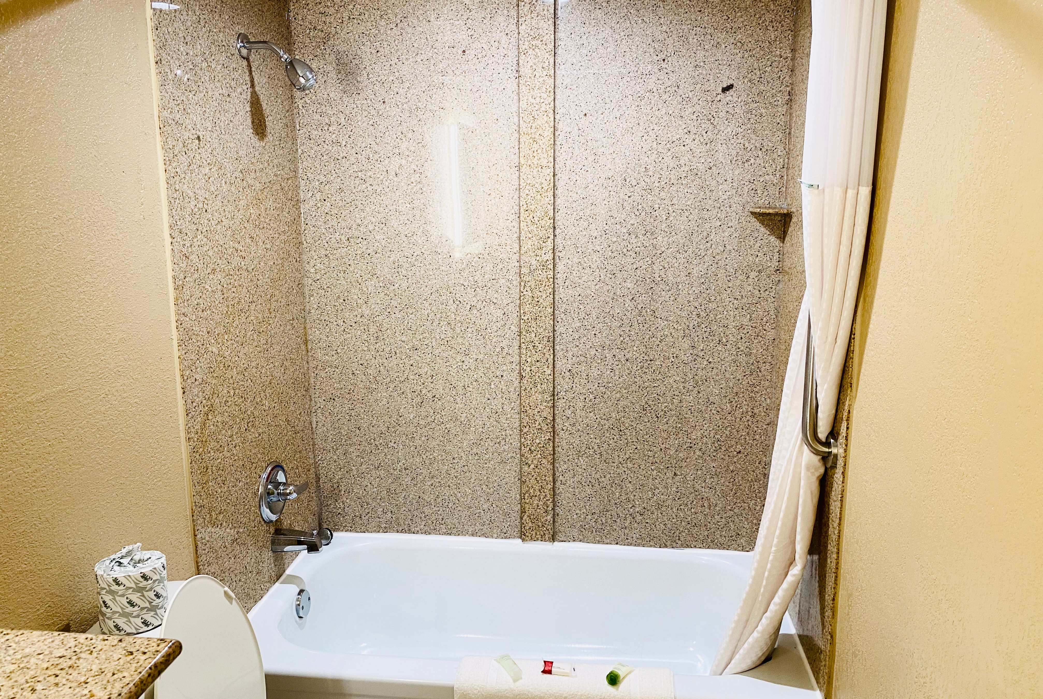 Guest room bath at the Super 8 by Wyndham Danville in Danville, Pennsylvania
