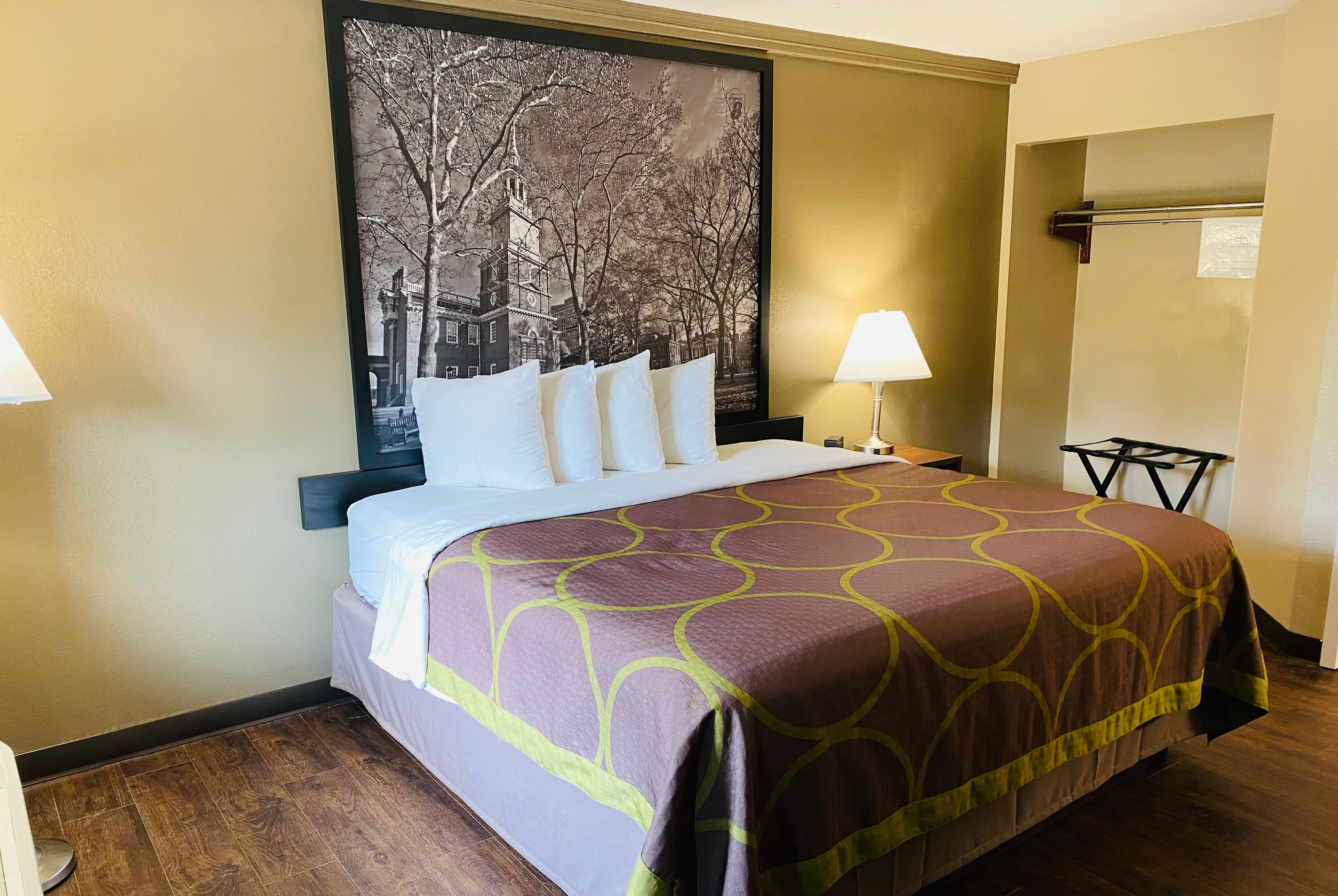 King bed guest room at the Super 8 by Wyndham Danville in Danville, Pennsylvania