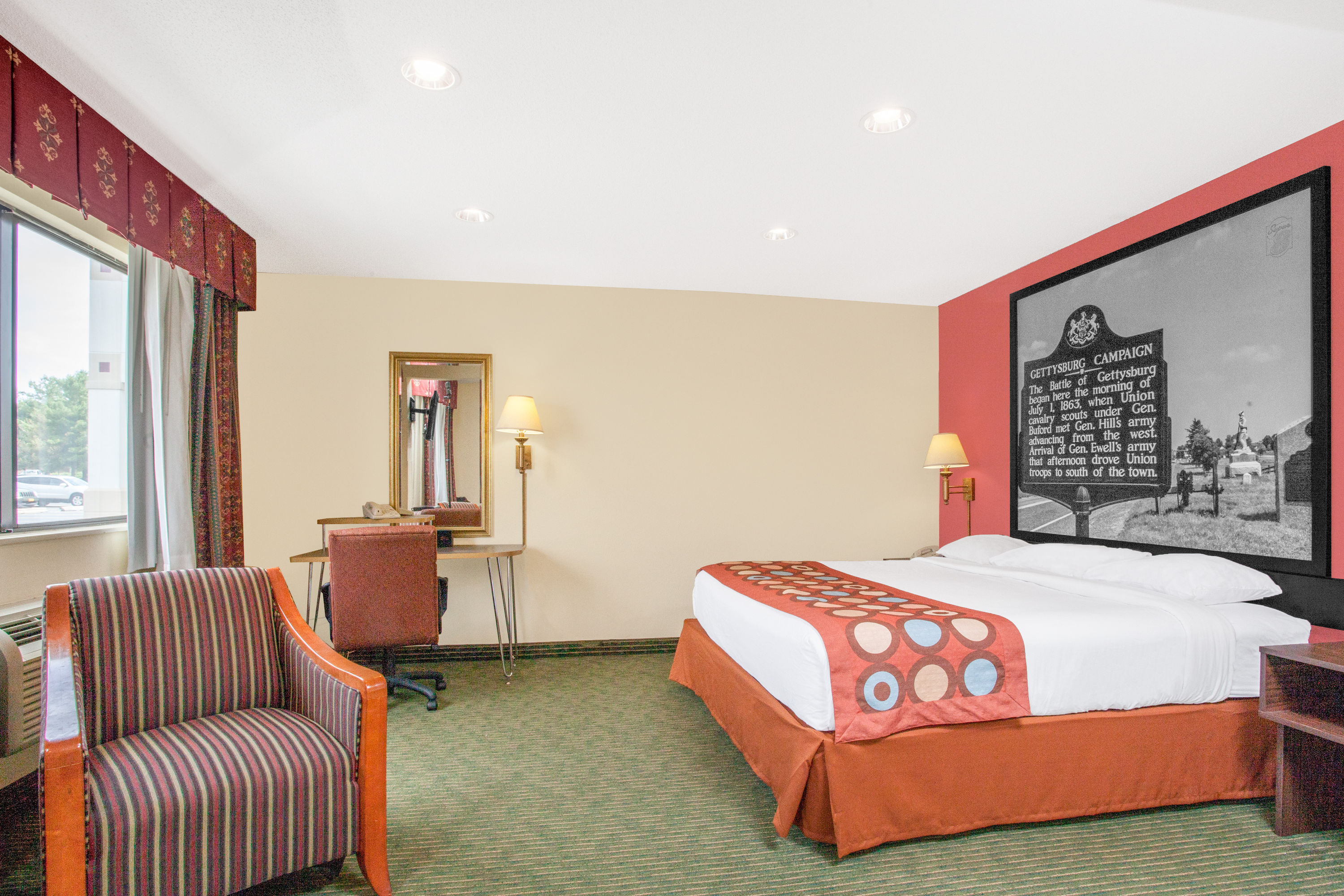 Guest room at the Super 8 by Wyndham Gettysburg in Gettysburg, Pennsylvania