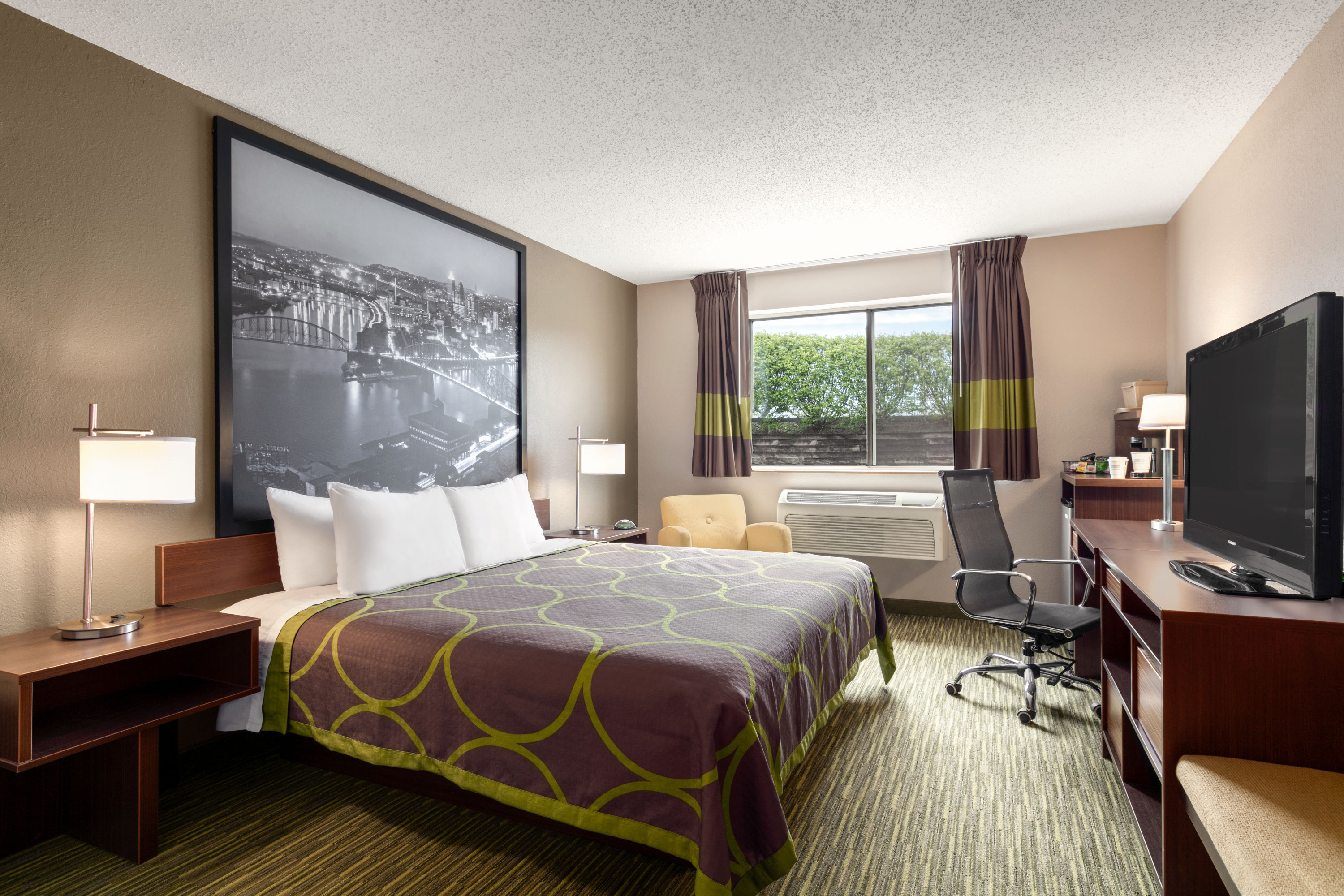 Guest room at the Super 8 by Wyndham Hanover in Hanover, Pennsylvania