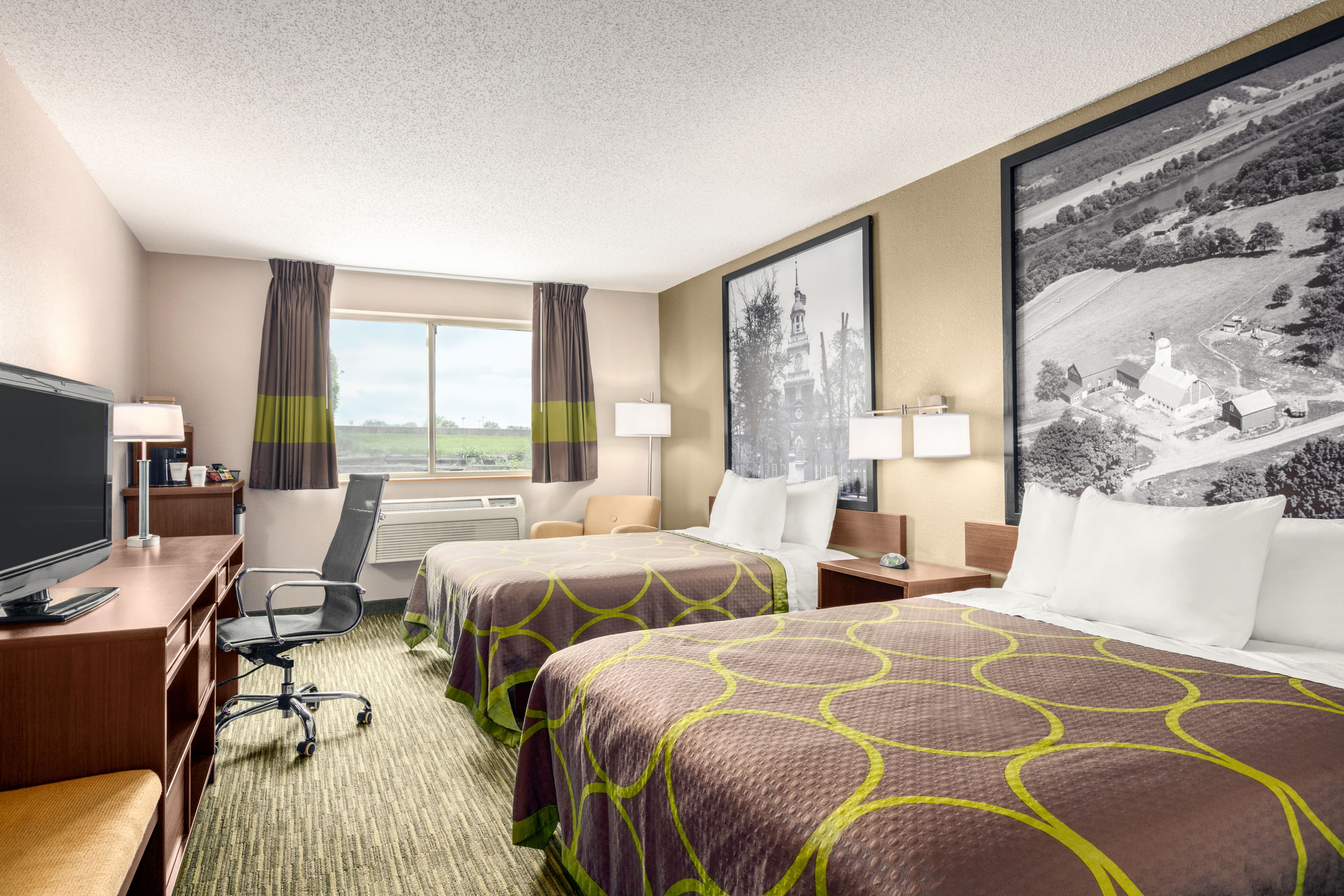 Guest room at the Super 8 by Wyndham Hanover in Hanover, Pennsylvania