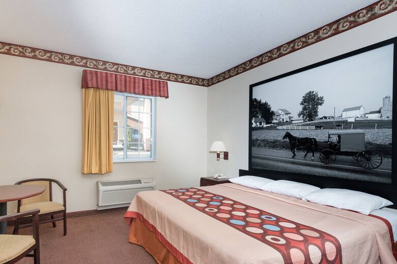 Guest room at the Super 8 Harrisburg Hershey North in Harrisburg, Pennsylvania
