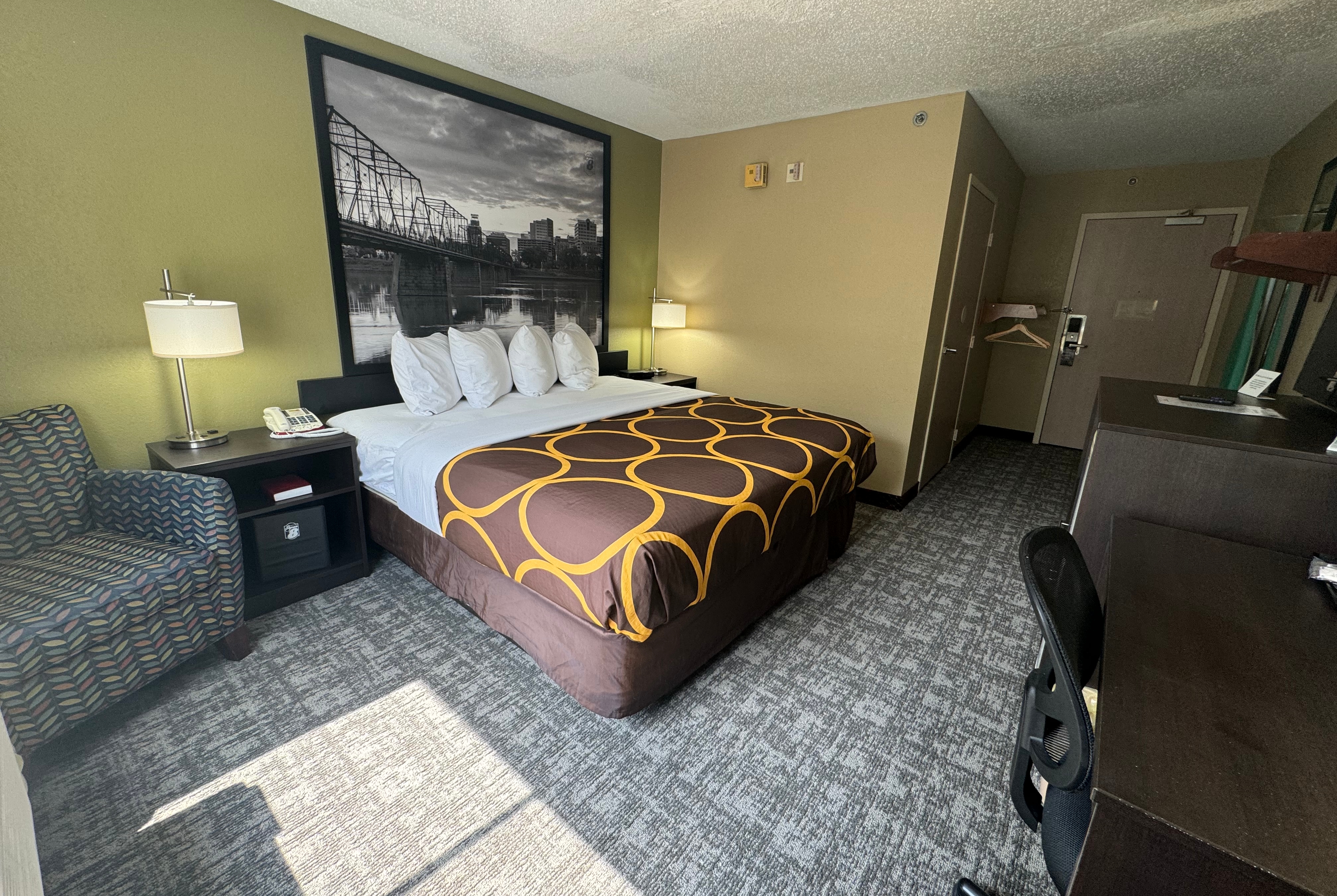 Guest room at the Super 8 by Wyndham New Cumberland in New Cumberland, Pennsylvania