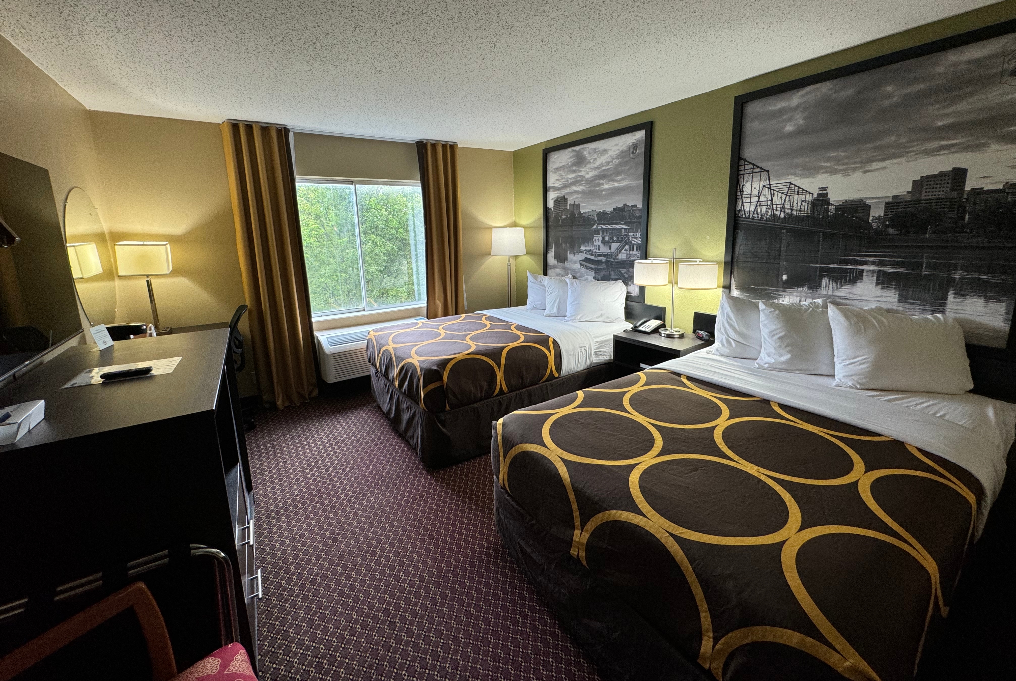 Guest room at the Super 8 by Wyndham New Cumberland in New Cumberland, Pennsylvania