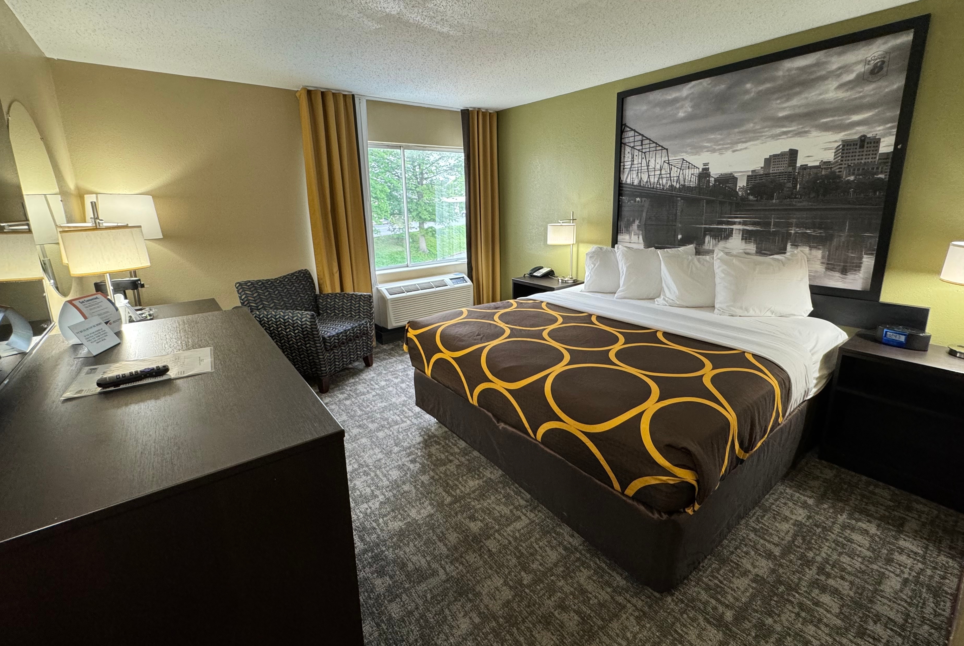 Guest room at the Super 8 by Wyndham New Cumberland in New Cumberland, Pennsylvania