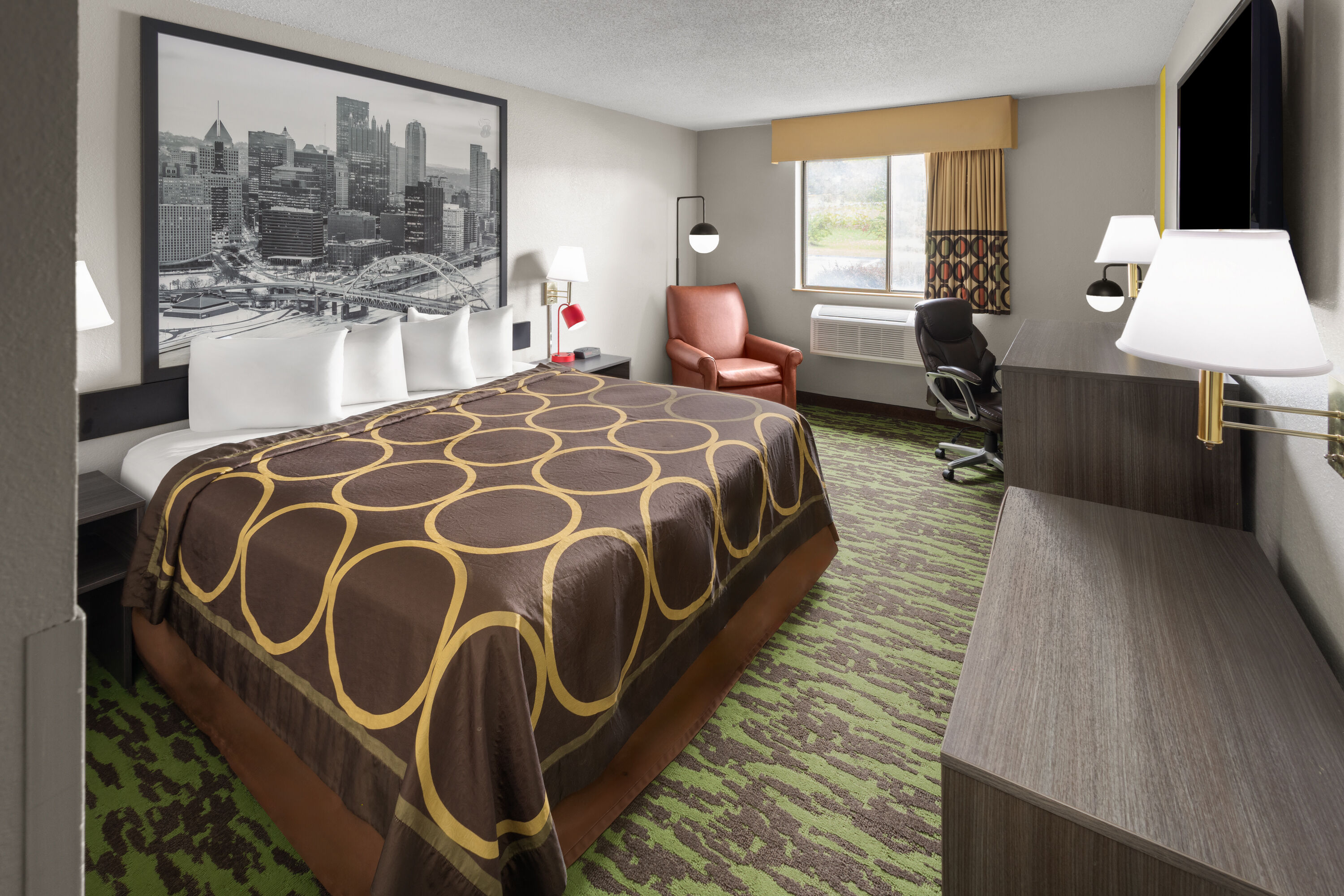 Guest room at the Super 8 by Wyndham New Stanton in New Stanton, Pennsylvania