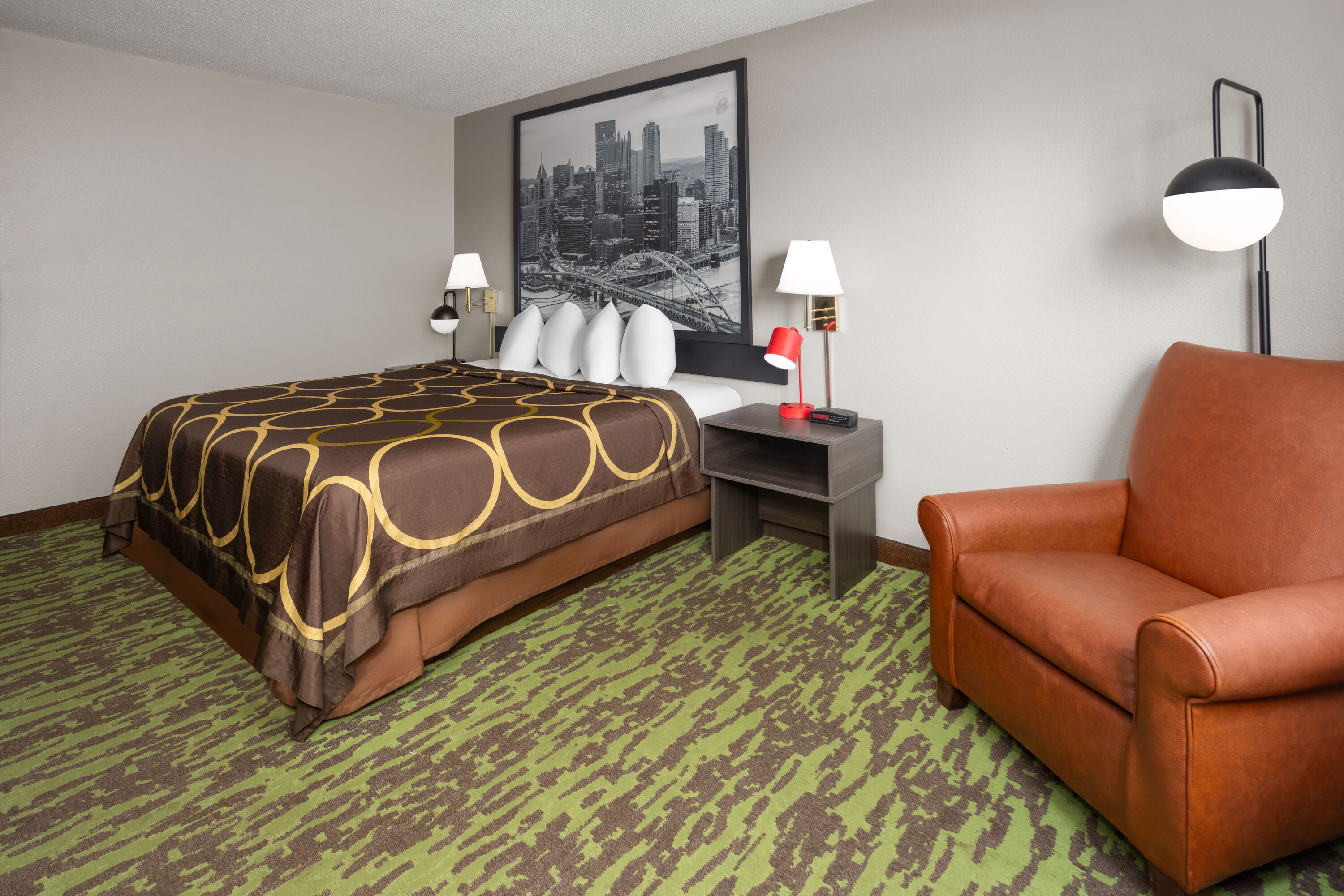 Guest room at the Super 8 by Wyndham New Stanton in New Stanton, Pennsylvania