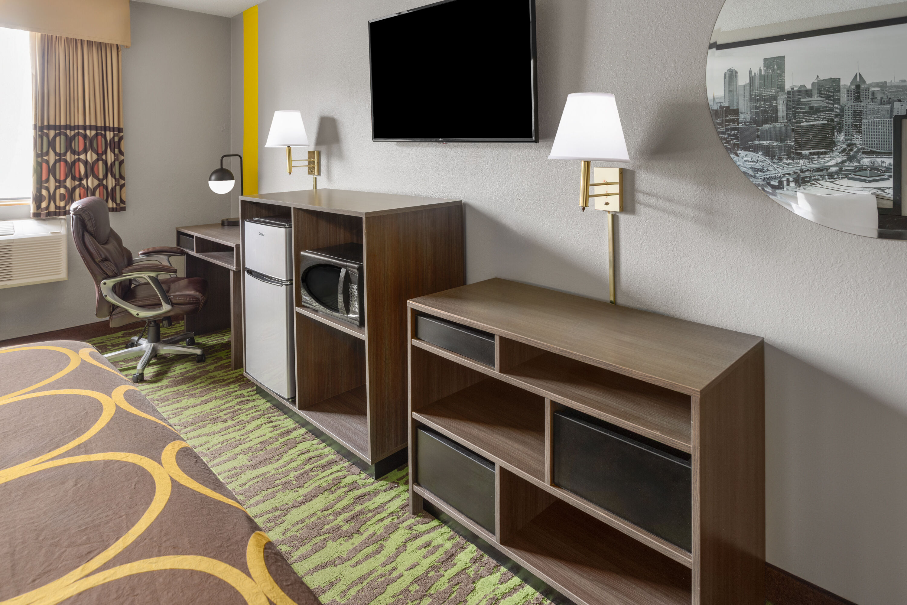 Guest room at the Super 8 by Wyndham New Stanton in New Stanton, Pennsylvania