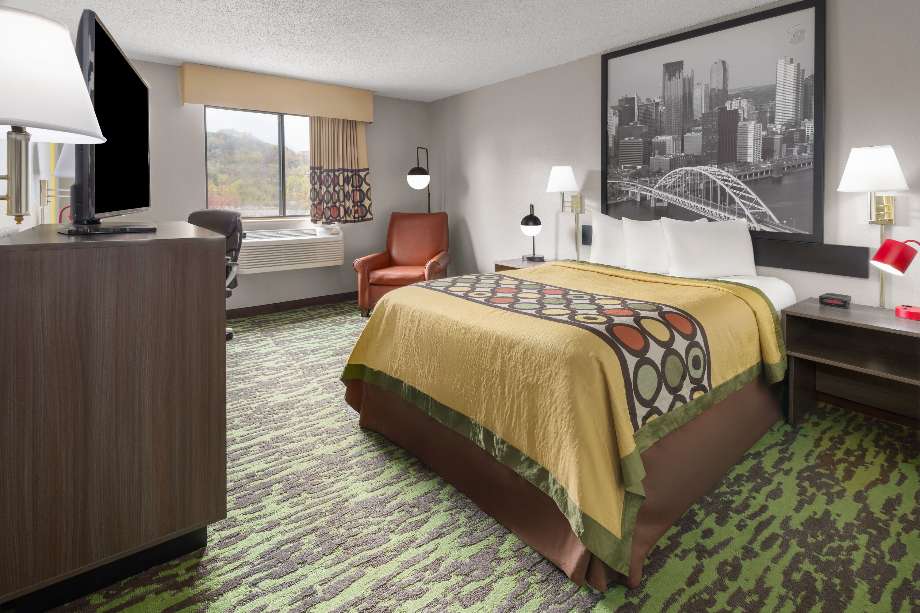 Guest room at the Super 8 by Wyndham New Stanton in New Stanton, Pennsylvania