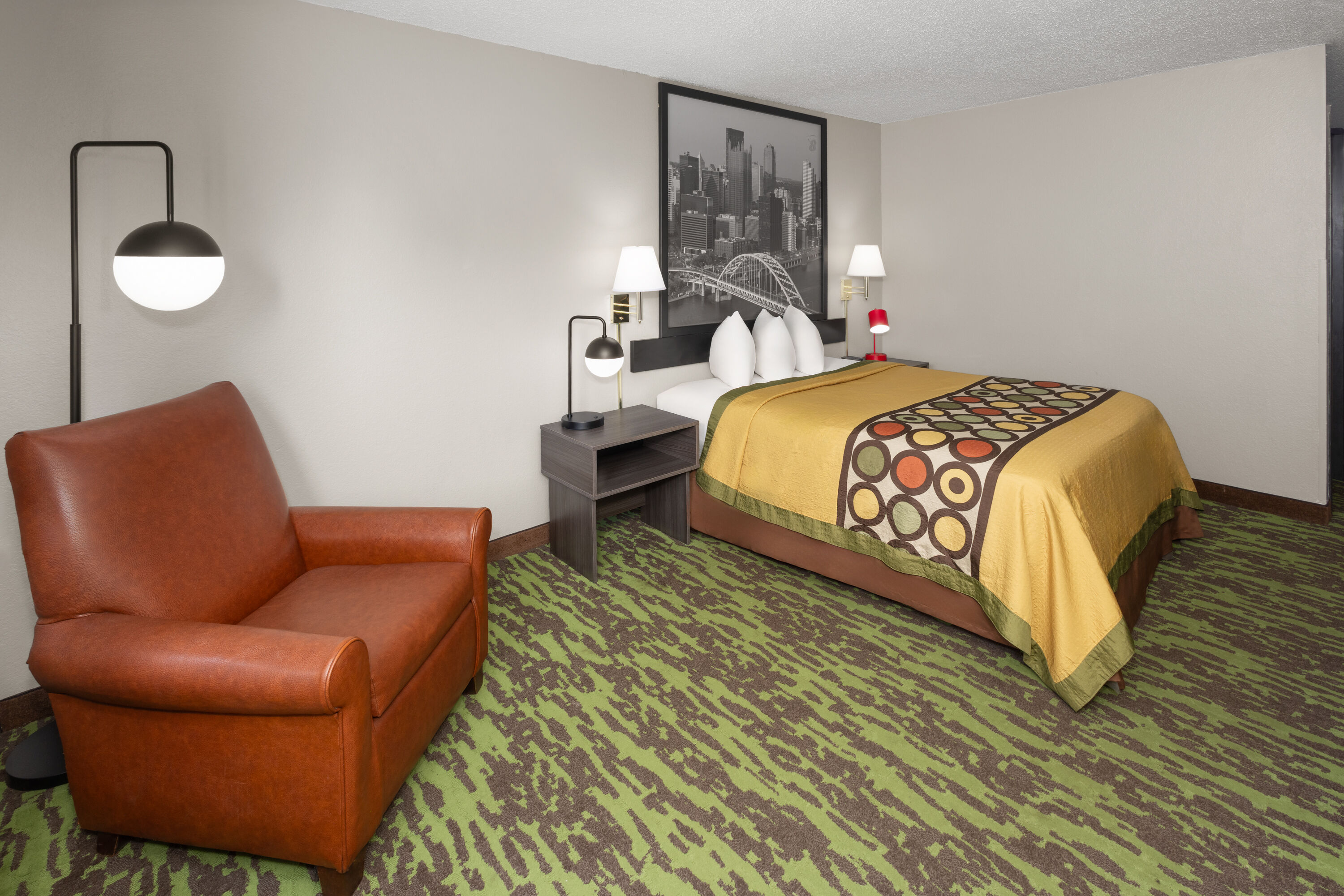 Guest room at the Super 8 by Wyndham New Stanton in New Stanton, Pennsylvania