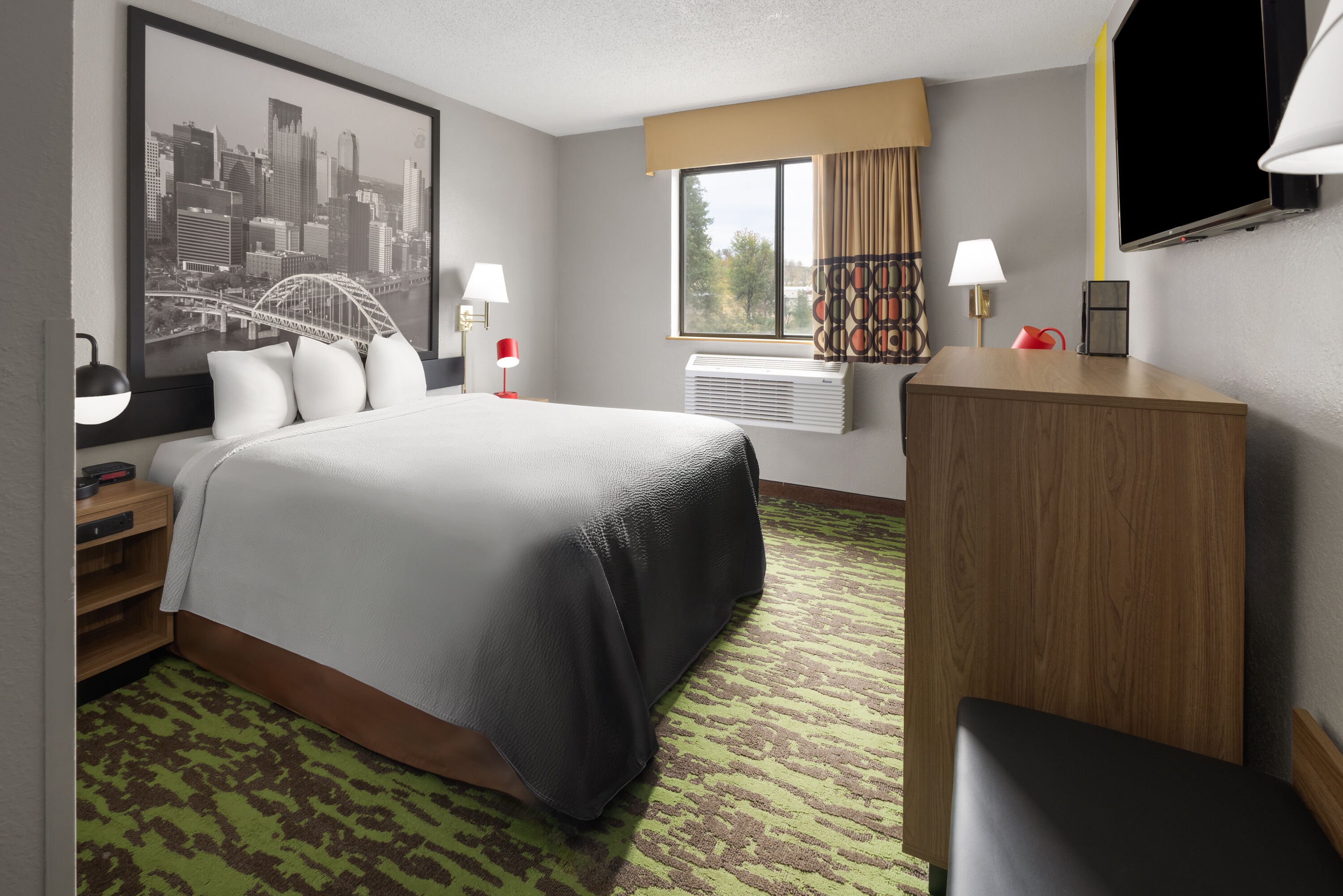 Guest room at the Super 8 by Wyndham New Stanton in New Stanton, Pennsylvania