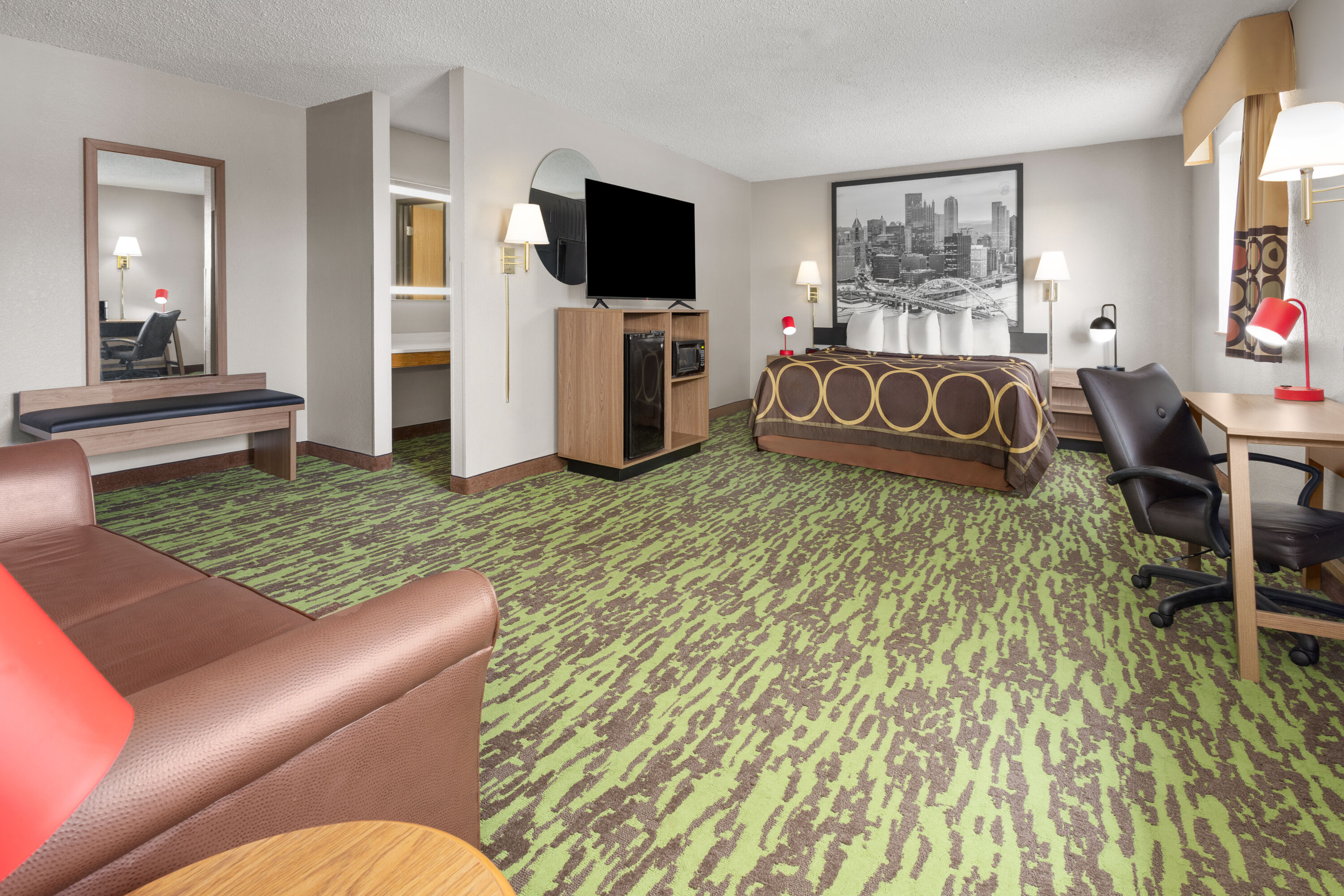 Guest room at the Super 8 by Wyndham New Stanton in New Stanton, Pennsylvania