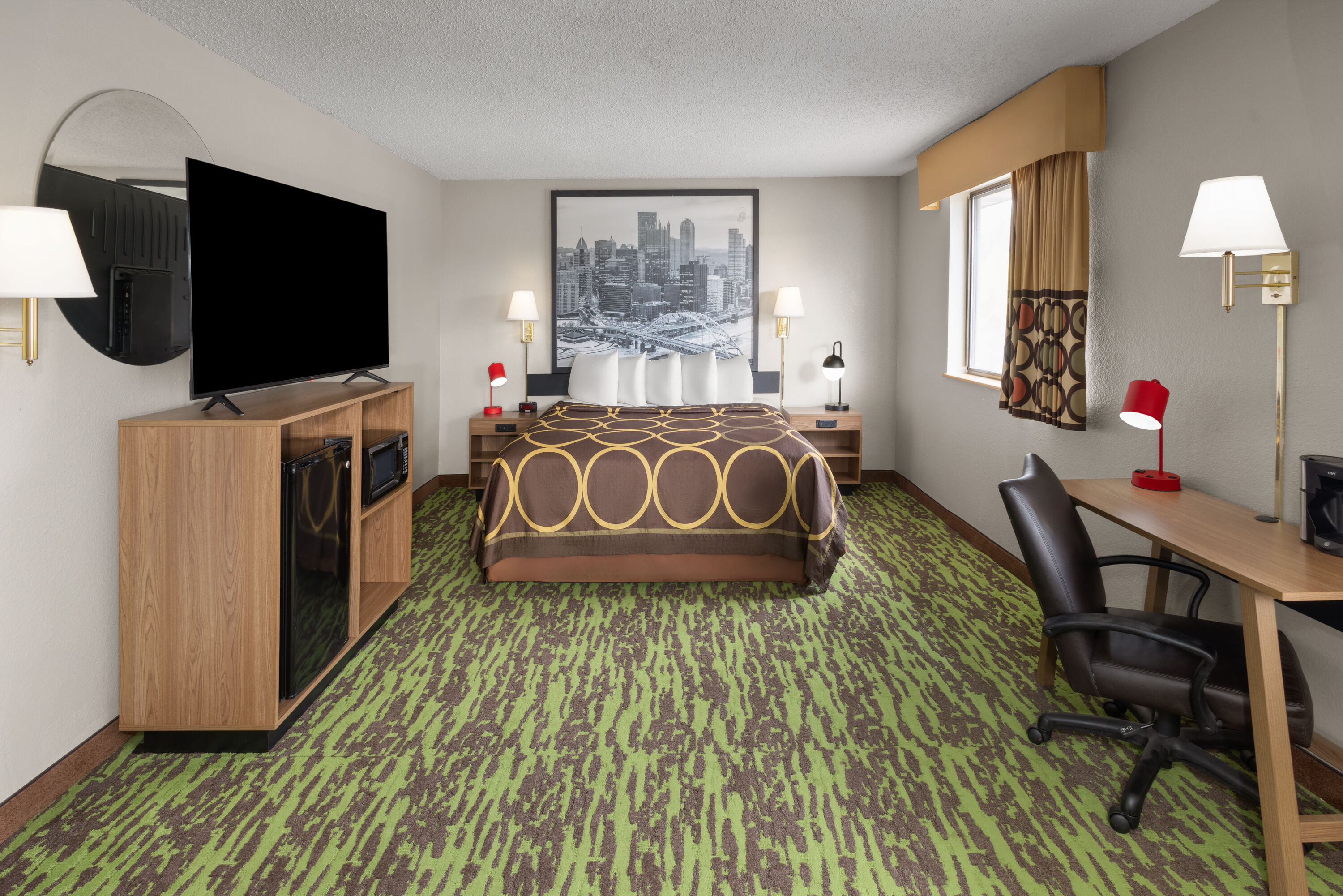 Guest room at the Super 8 by Wyndham New Stanton in New Stanton, Pennsylvania