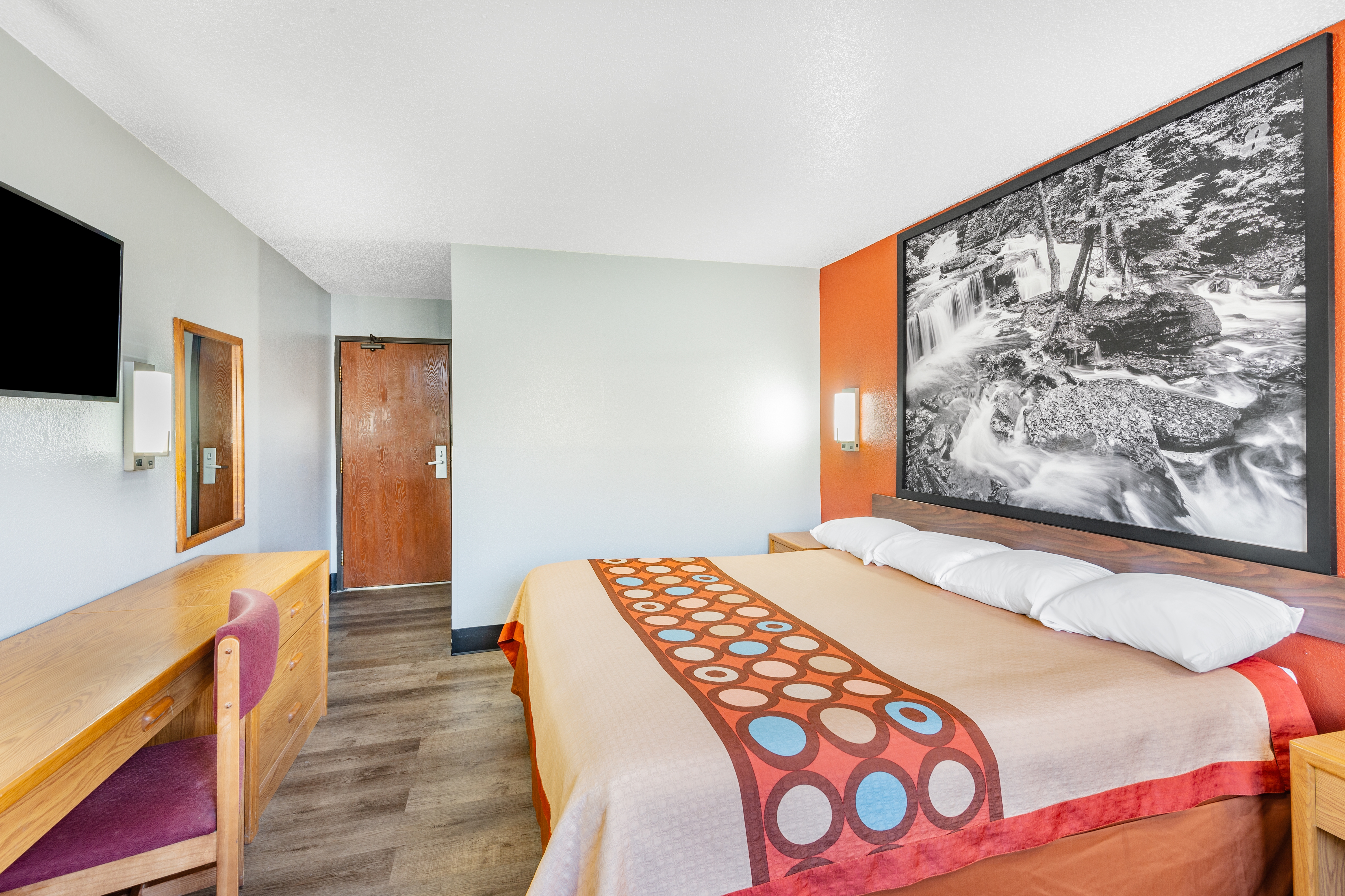 Guest room at the Super 8 by Wyndham Waynesburg in Waynesburg, Pennsylvania