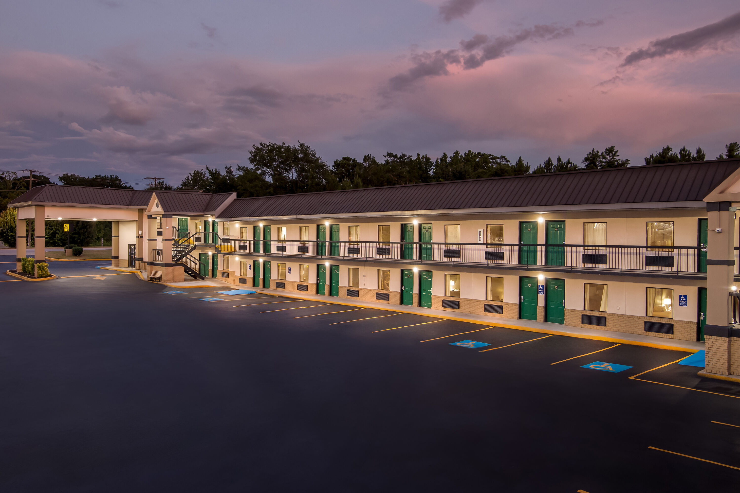 Exterior Night Image of Super 8 by Wyndham Columbia hotel in Columbia, South Carolina