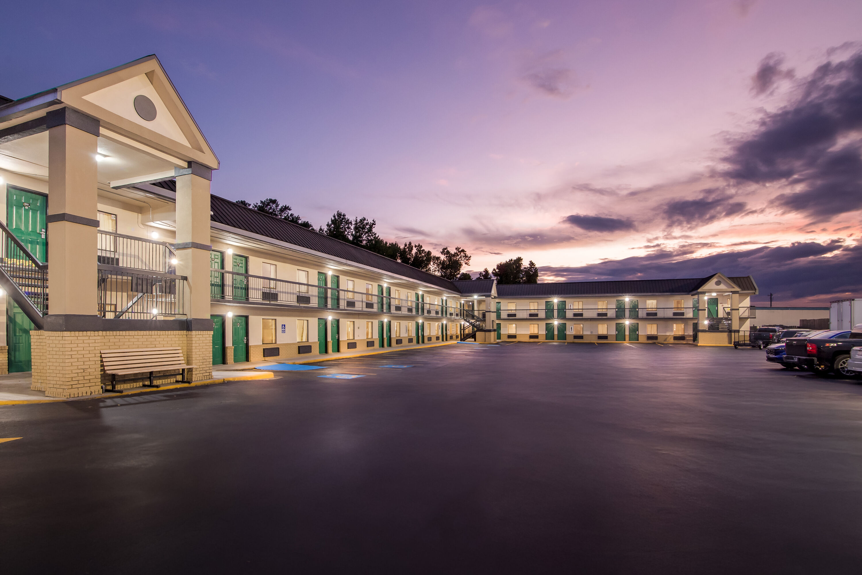 Exterior Night Image of Super 8 by Wyndham Columbia hotel in Columbia, South Carolina