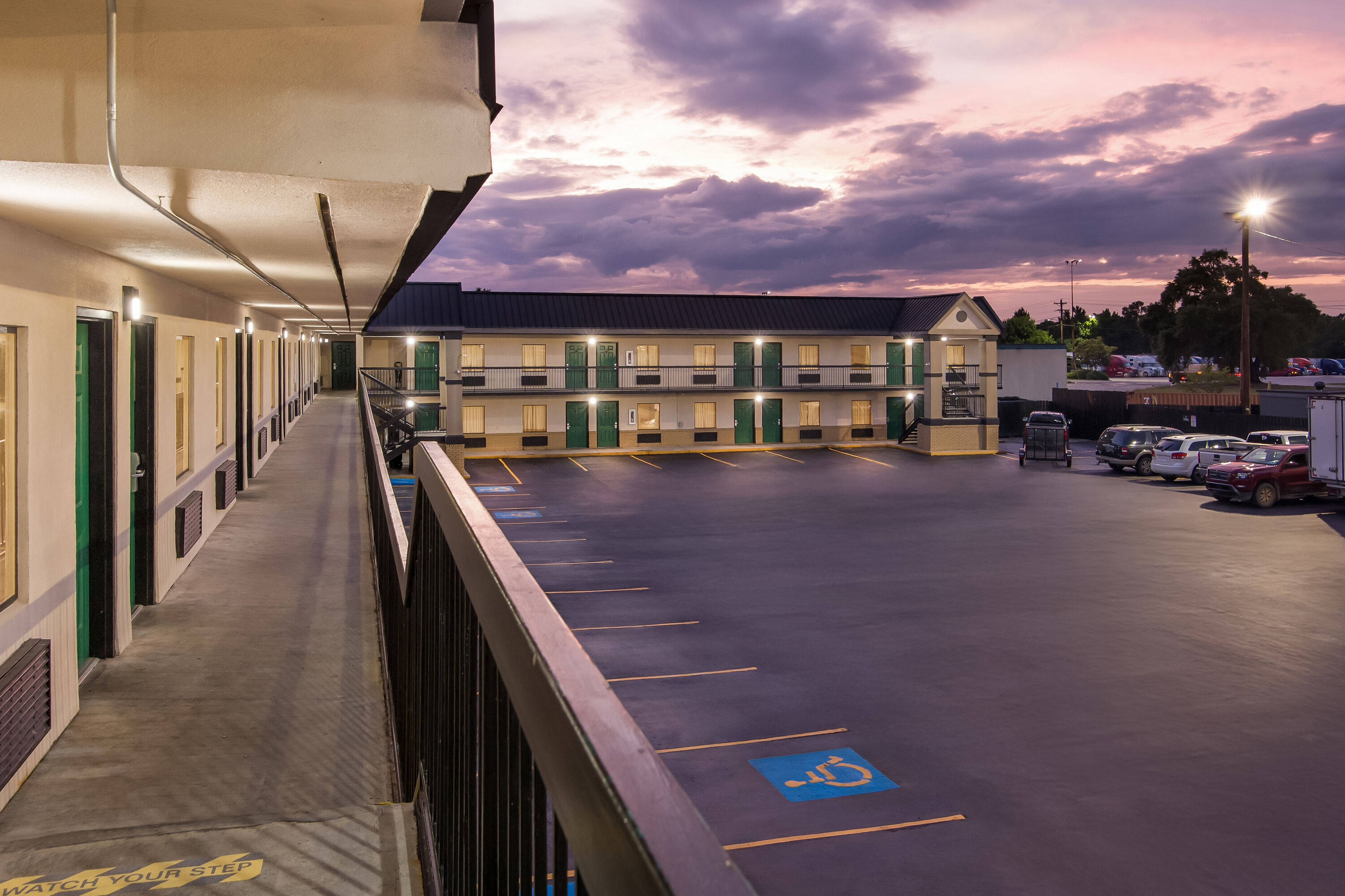 Exterior Night Image of Super 8 by Wyndham Columbia hotel in Columbia, South Carolina