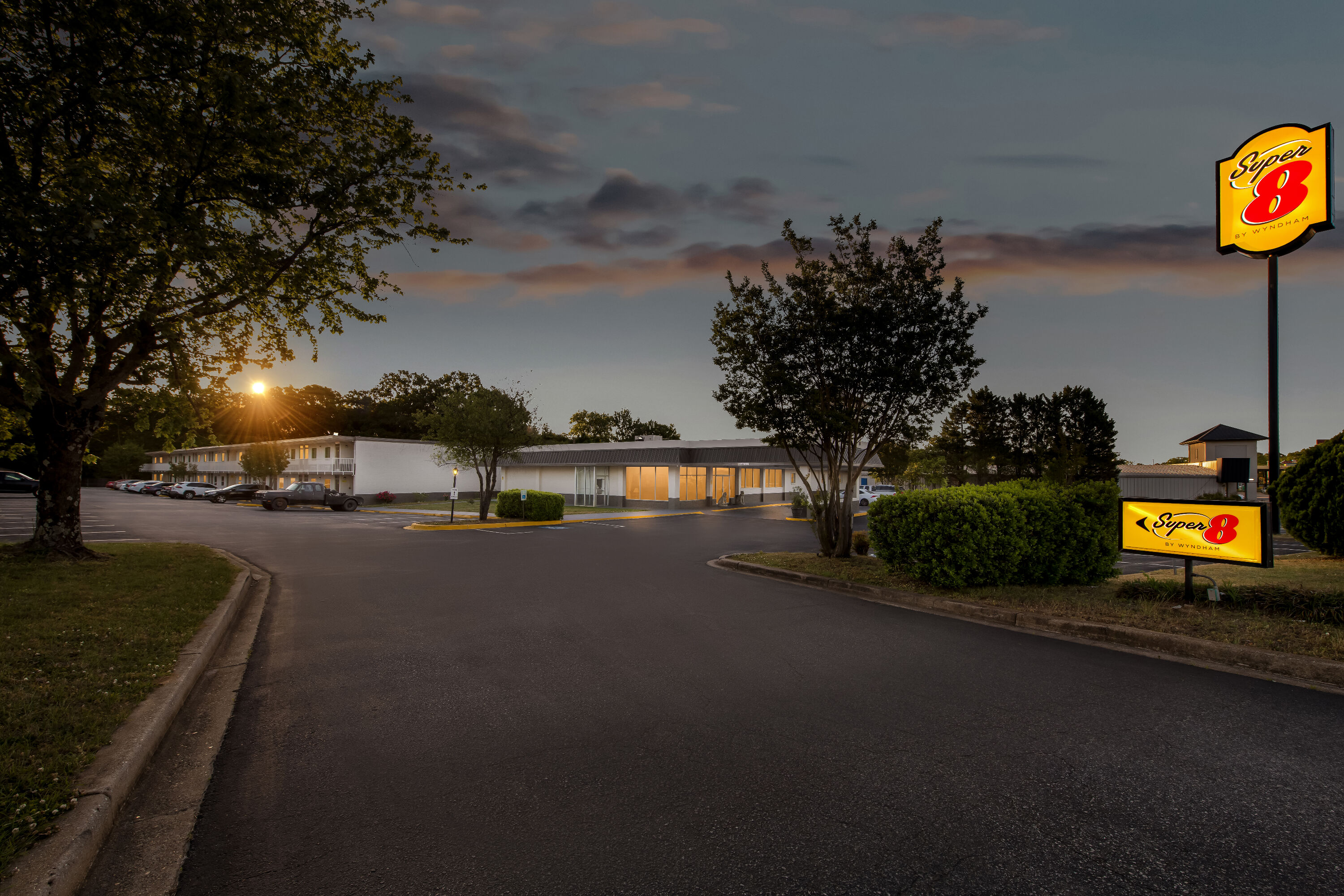 Exterior Night Image of Super 8 by Wyndham Gaffney hotel in Gaffney, South Carolina