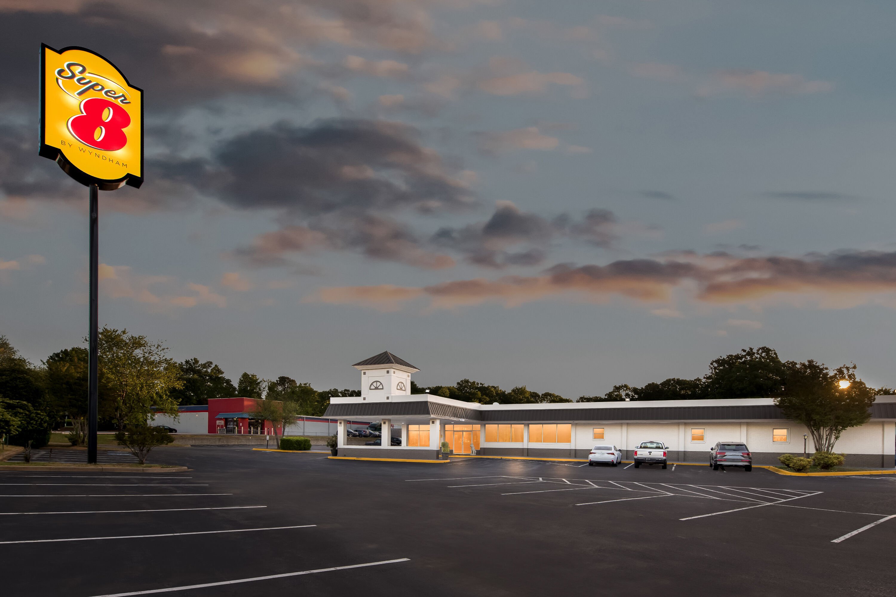Exterior Night Image of Super 8 by Wyndham Gaffney hotel in Gaffney, South Carolina