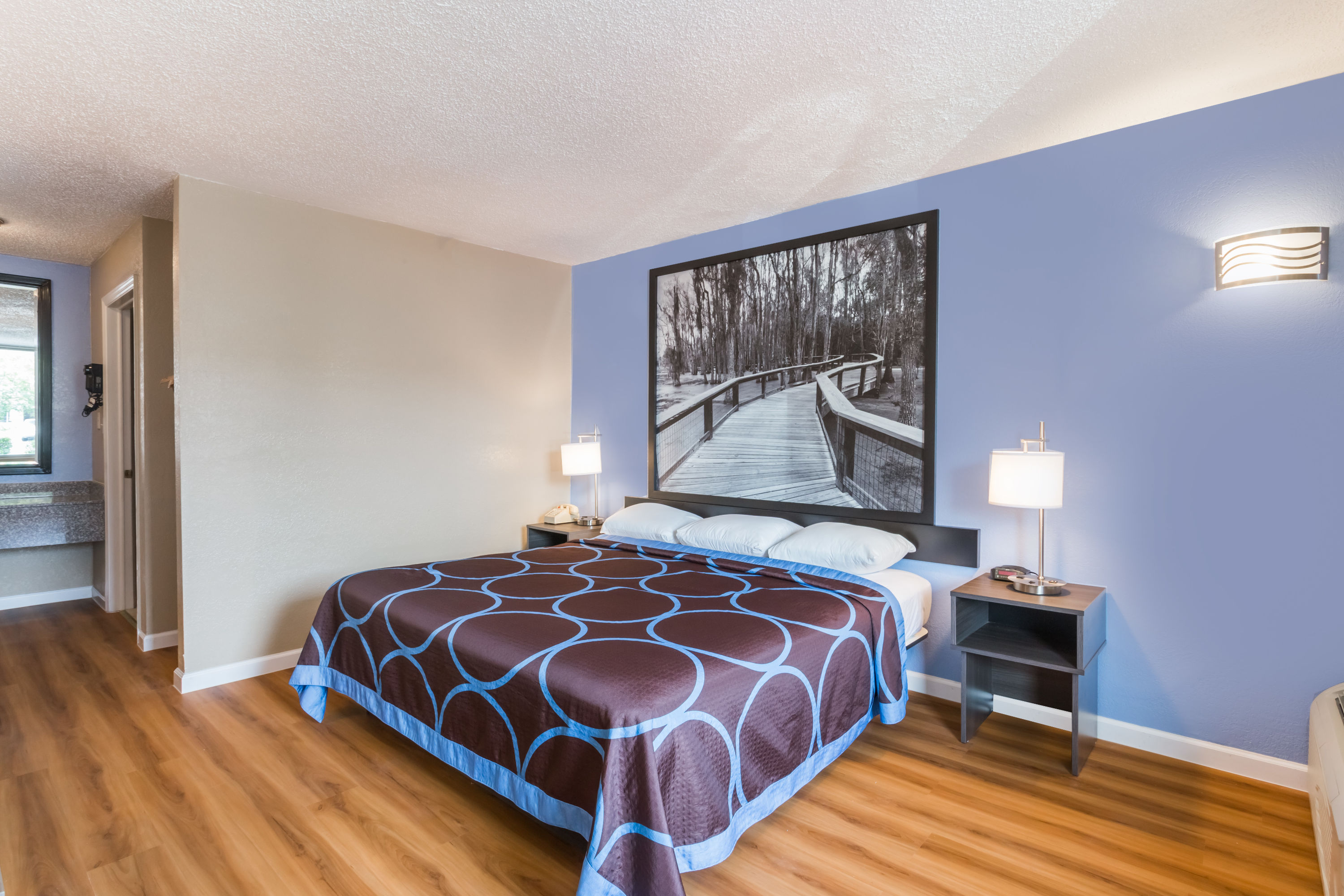 Guest room at the Super 8 by Wyndham Hardeeville/Savannah North in Hardeeville, South Carolina