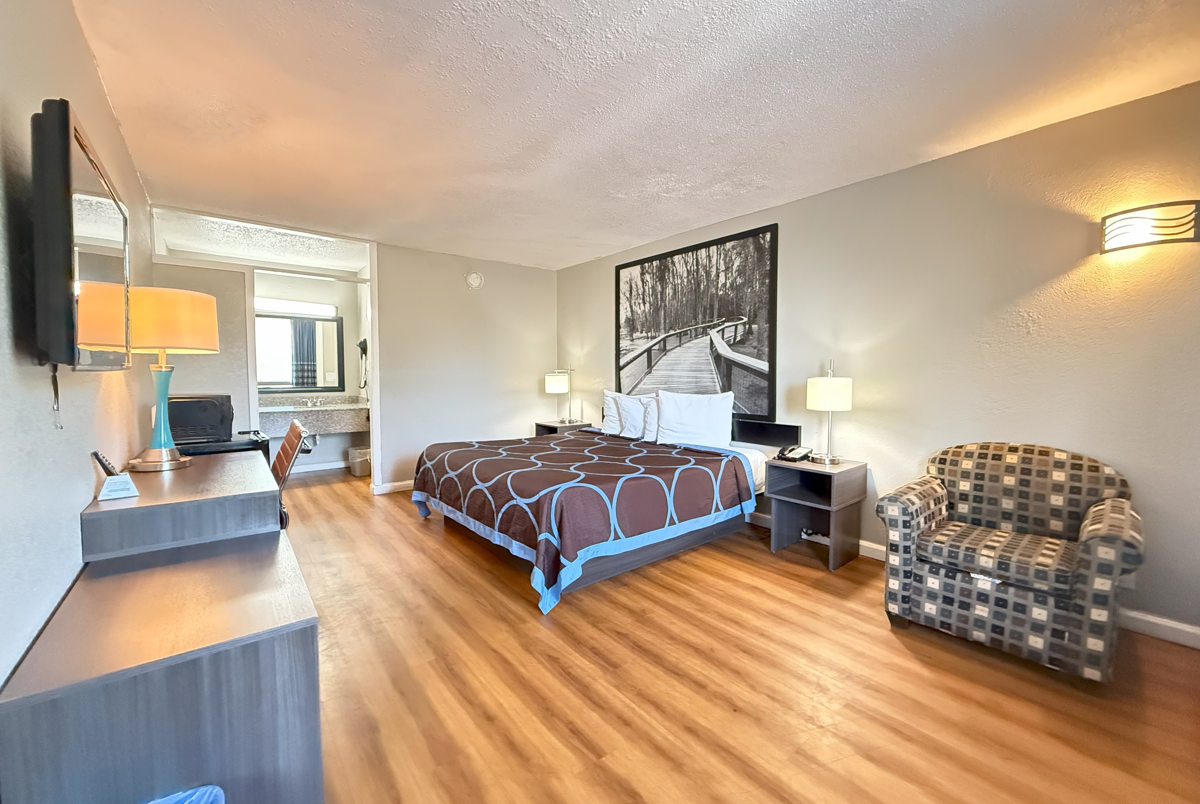 Guest room at the Super 8 by Wyndham Hardeeville/Savannah North in Hardeeville, South Carolina