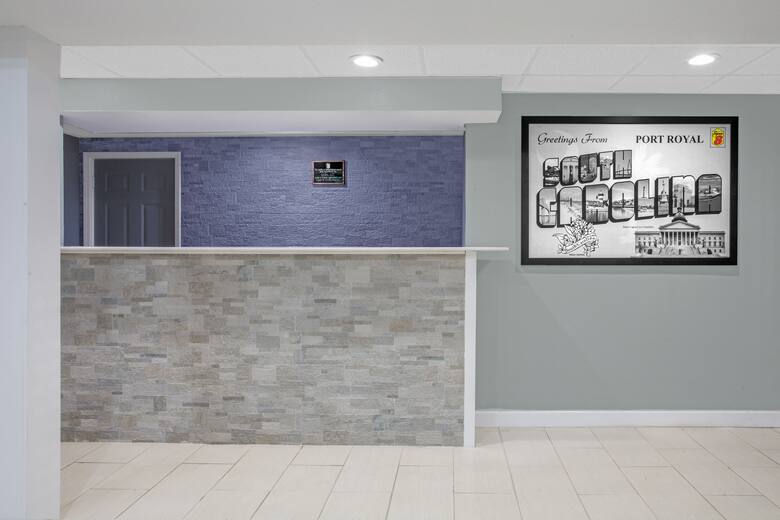Super 8 Port Royal/Beaufort hotel lobby in Port Royal, South Carolina