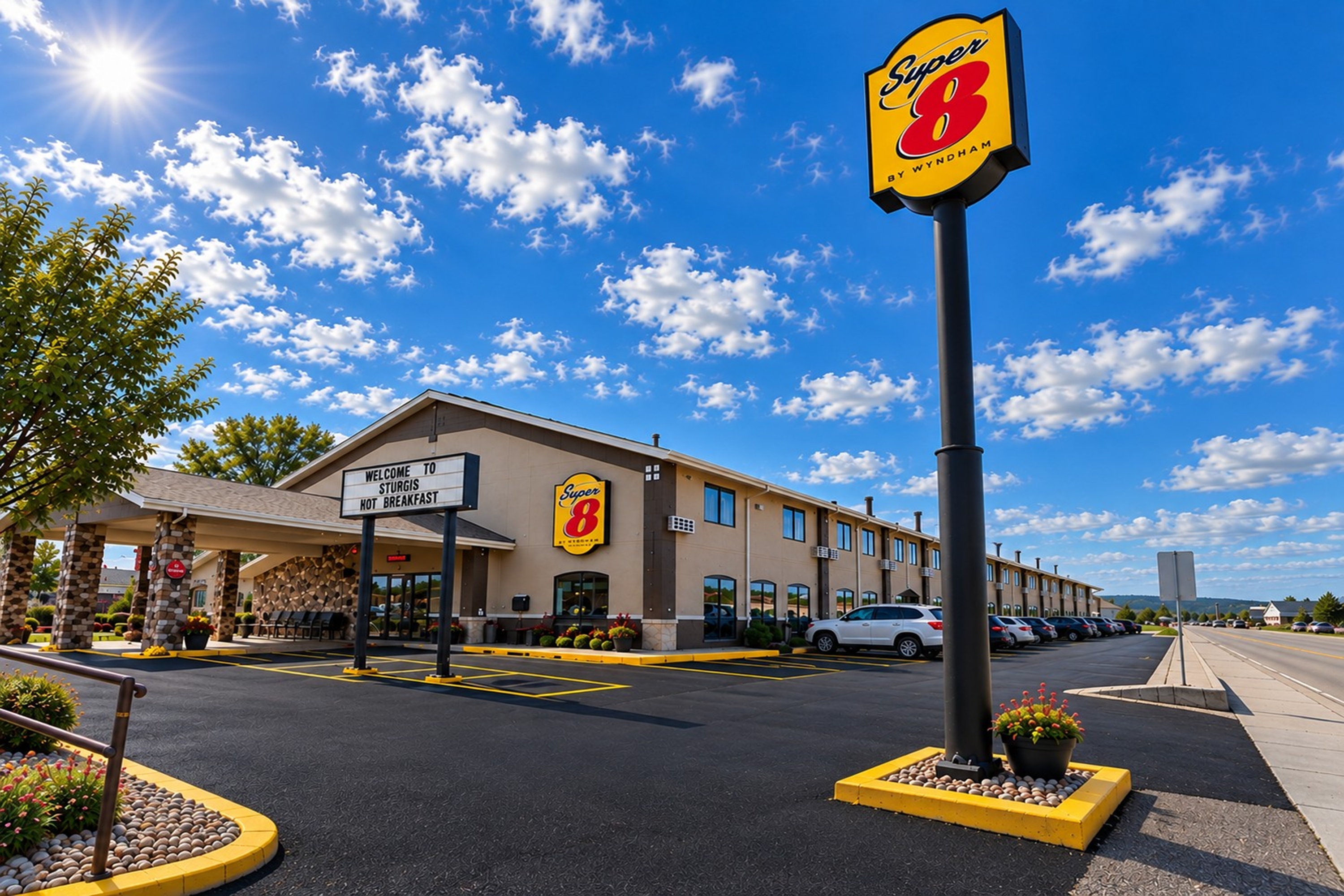 Exterior of Super 8 by Wyndham Sturgis hotel in Sturgis, South Dakota