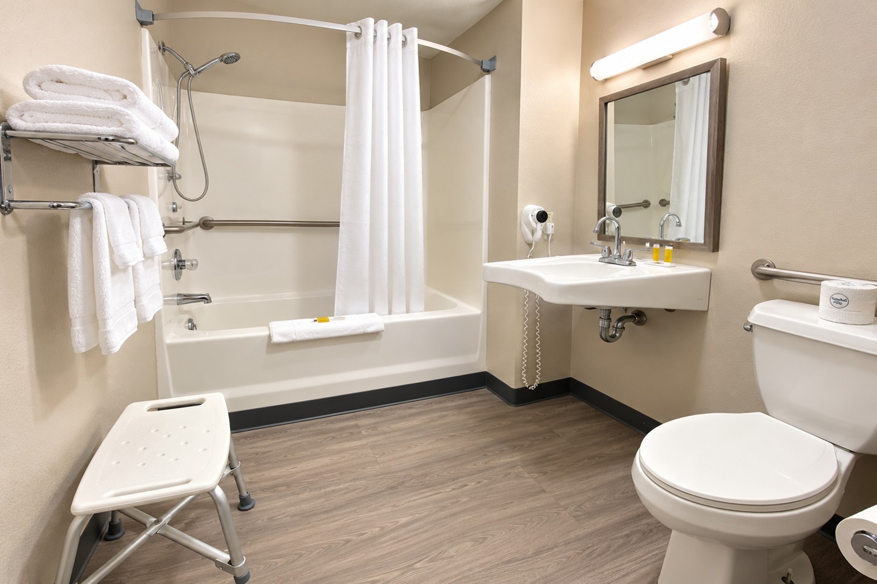 Guest room bath at the Super 8 by Wyndham Sturgis in Sturgis, South Dakota