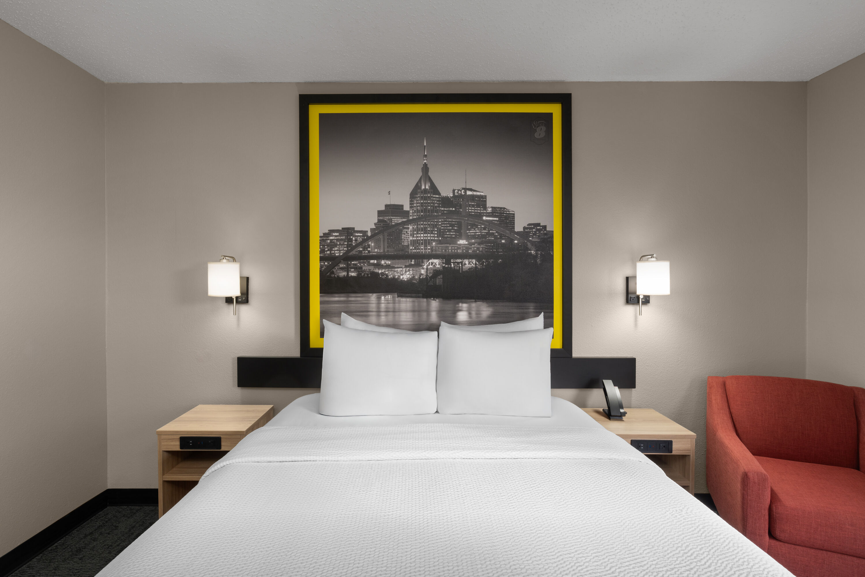 Guest room at the Super 8 by Wyndham Chattanooga East/Hamilton Place in Chattanooga, Tennessee