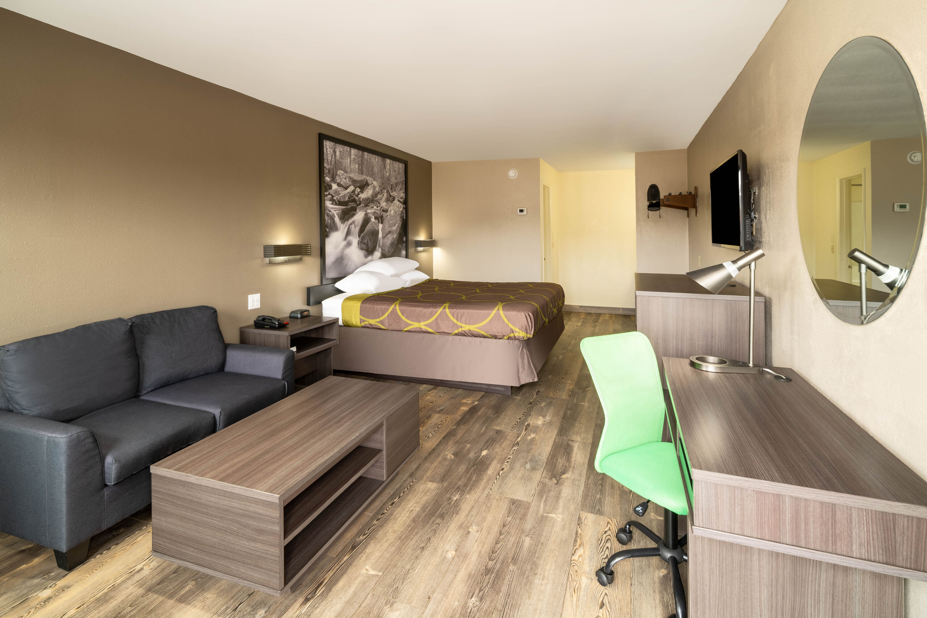 Guest room at the Super 8 by Wyndham Cleveland in Cleveland, Tennessee