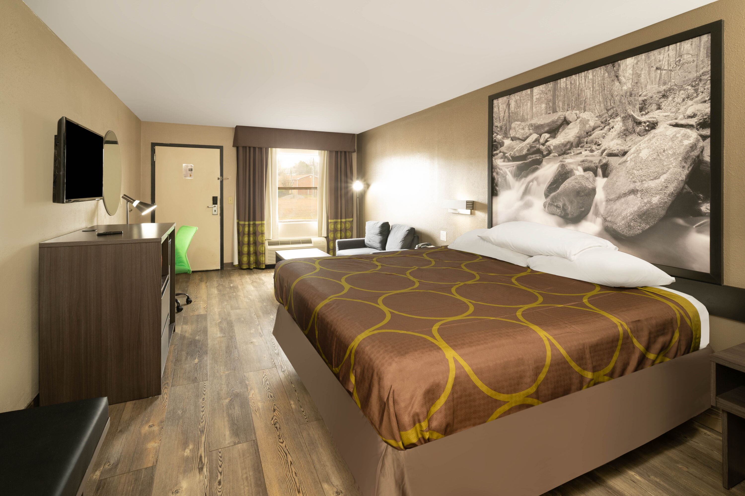 Guest room at the Super 8 by Wyndham Cleveland in Cleveland, Tennessee