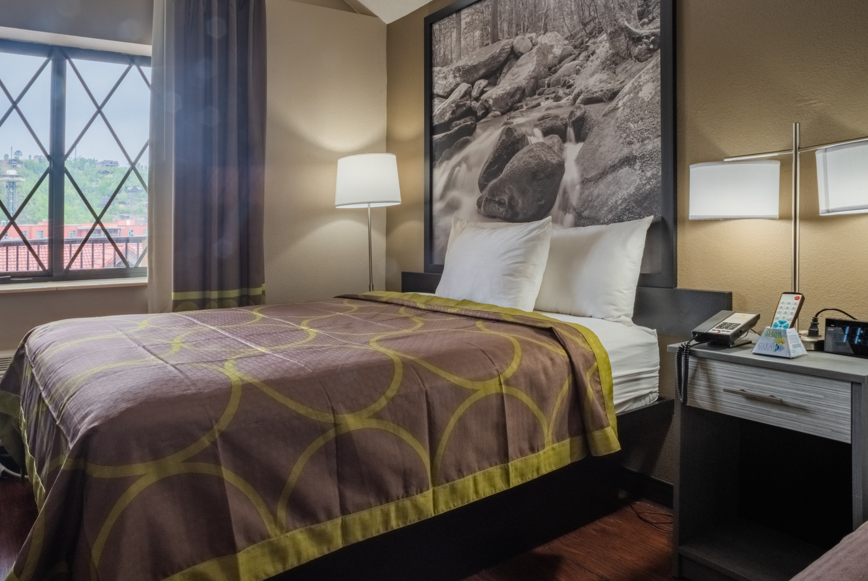 Guest room at the Super 8 by Wyndham Downtown Gatlinburg at Convention Center in Gatlinburg, Tennessee