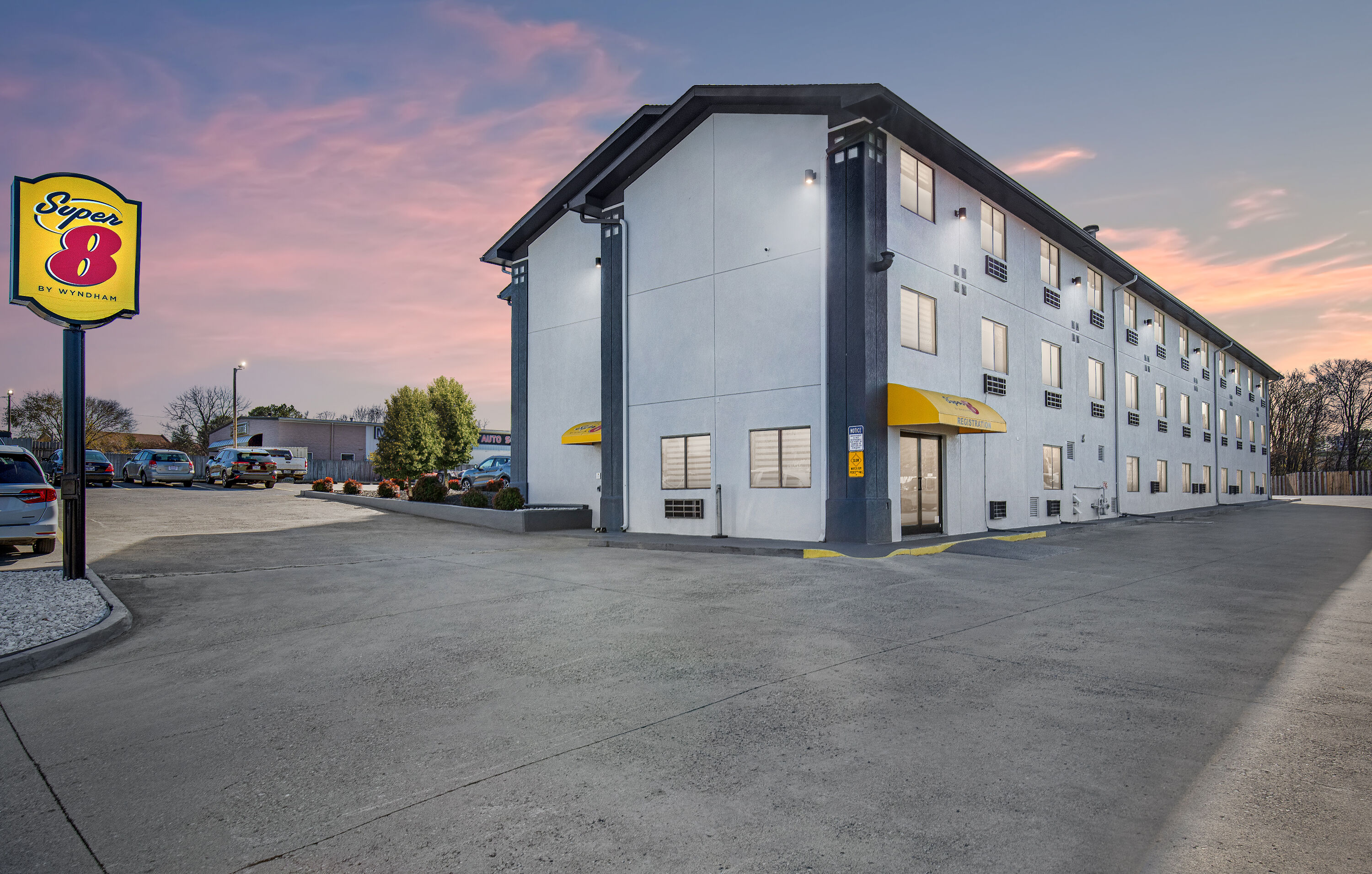 Exterior Dusk Image of Super 8 by Wyndham Johnson City hotel in Johnson City, Tennessee