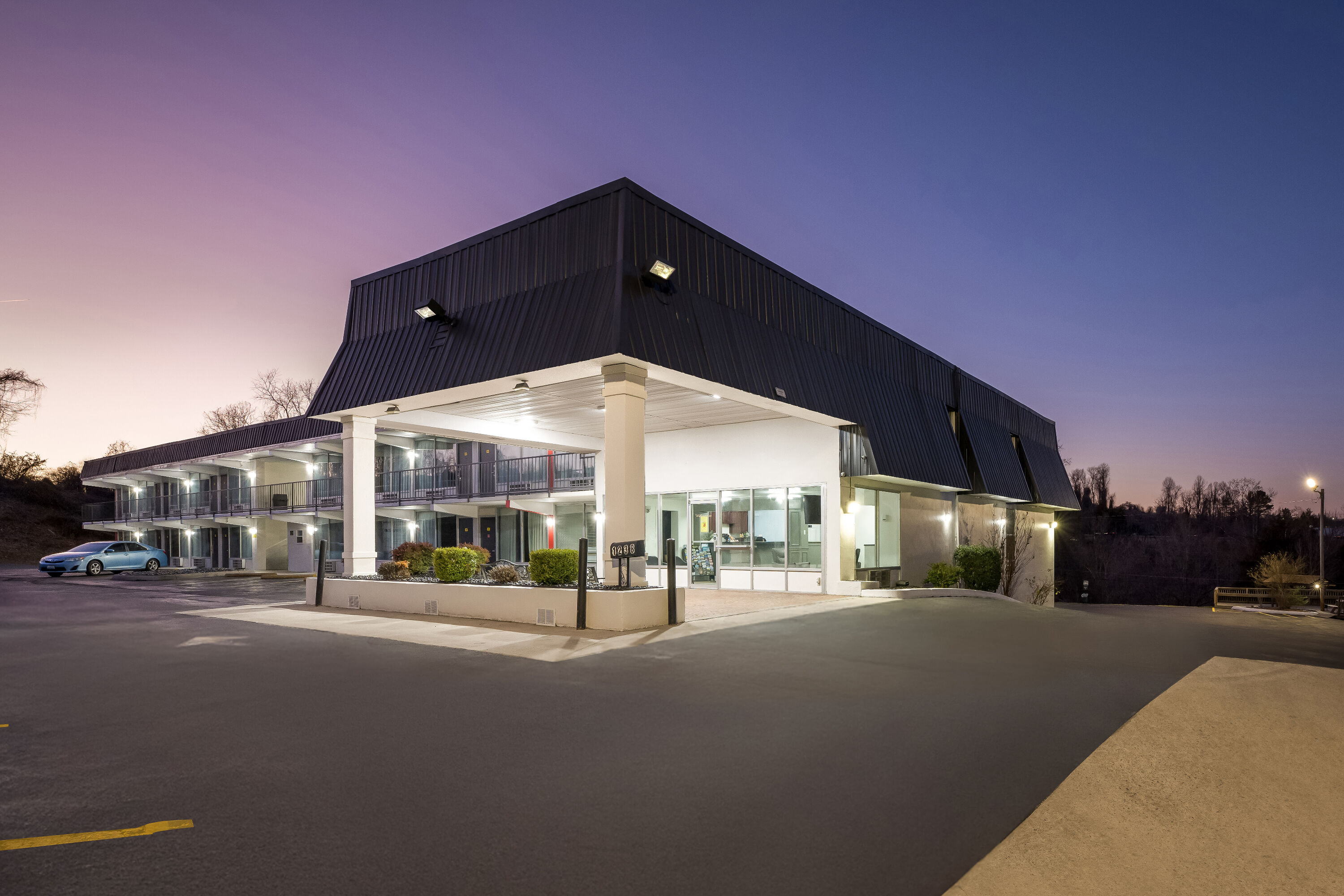 Exterior Night Image of Super 8 by Wyndham Kingsport /I-81 hotel in Kingsport, Tennessee