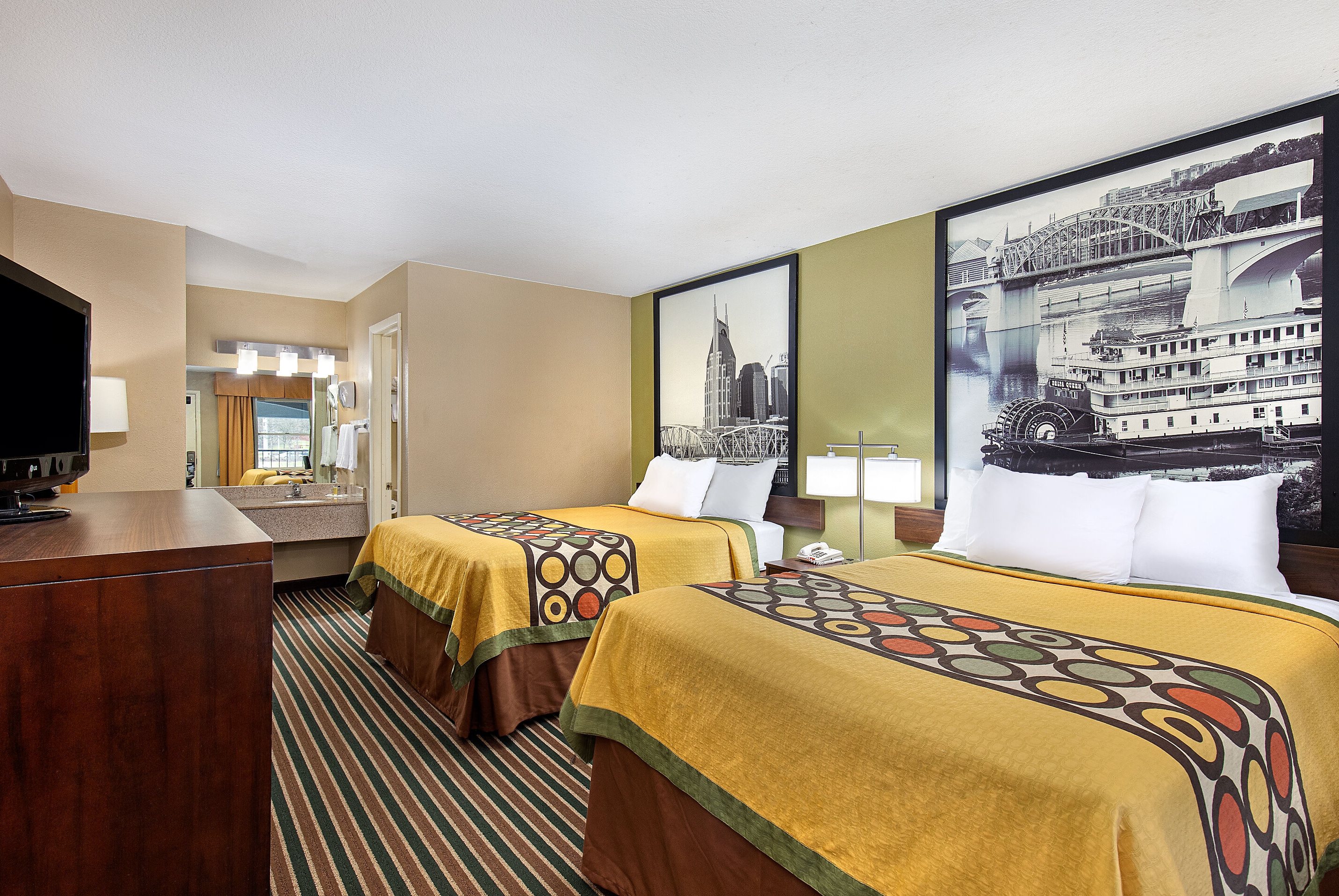 Guest room at the Super 8 by Wyndham Nashville West in Nashville, Tennessee