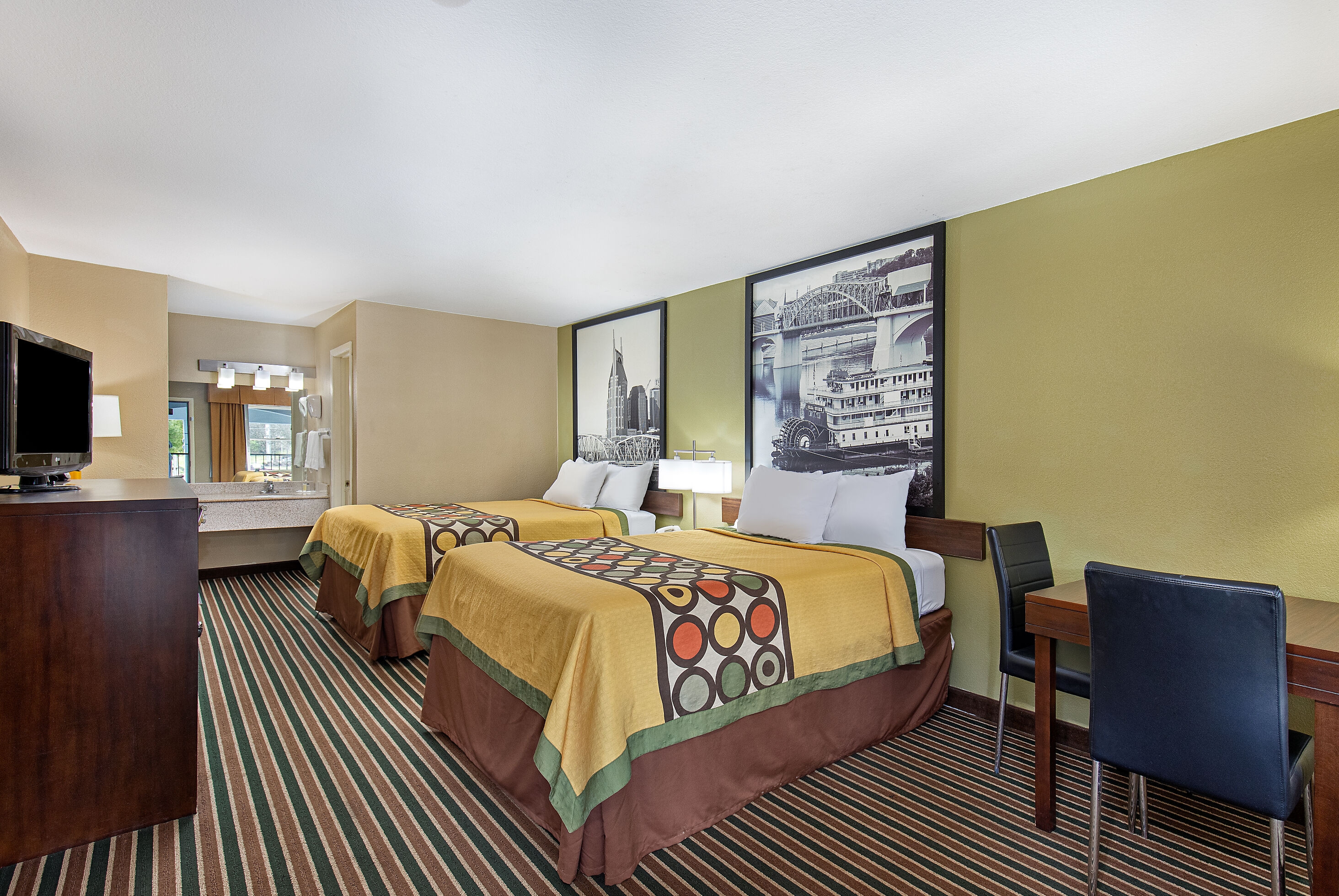 Guest room at the Super 8 by Wyndham Nashville West in Nashville, Tennessee