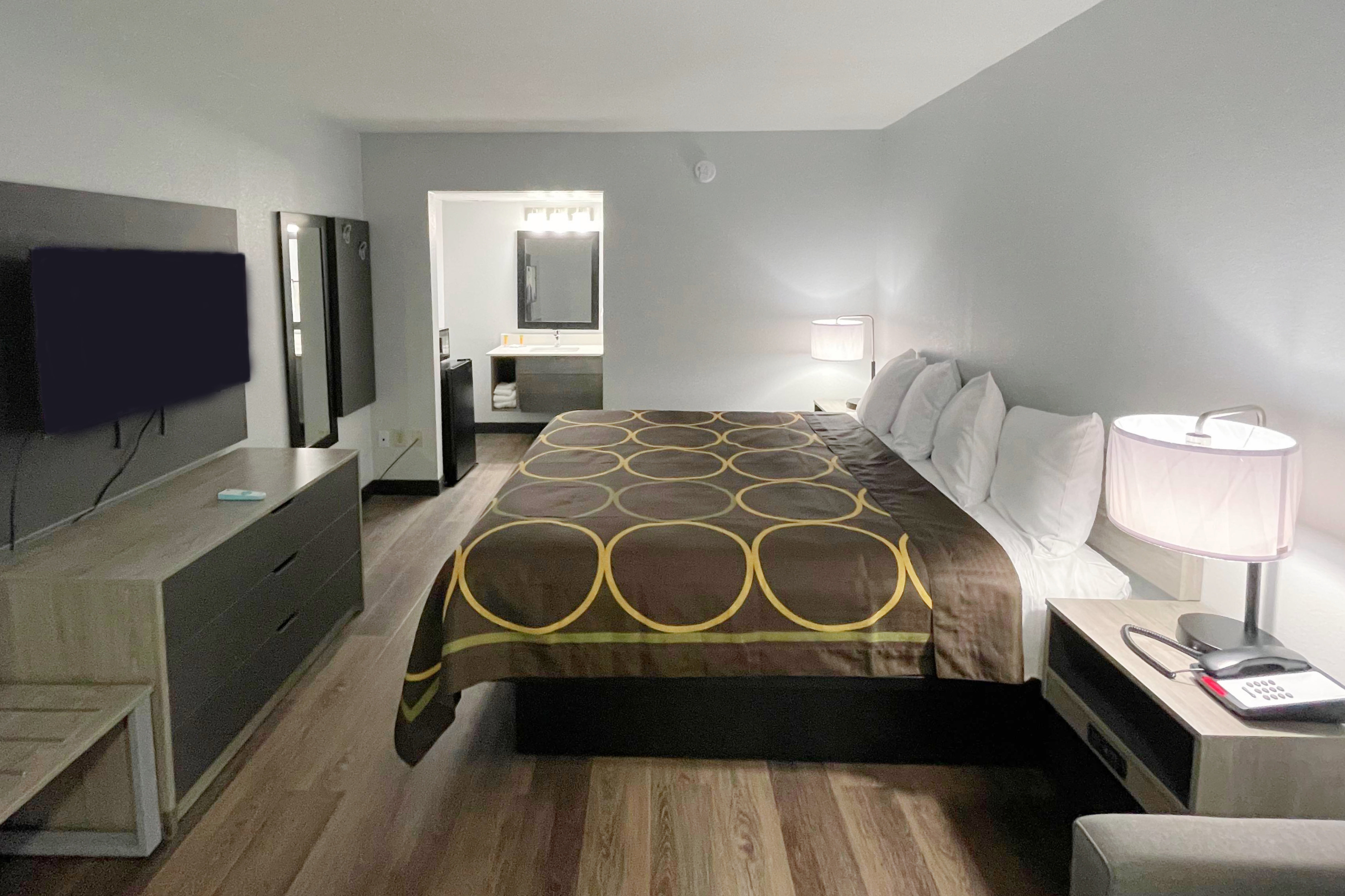 Guest room at the Super 8 by Wyndham Pigeon Forge Downtown in Pigeon Forge, Tennessee