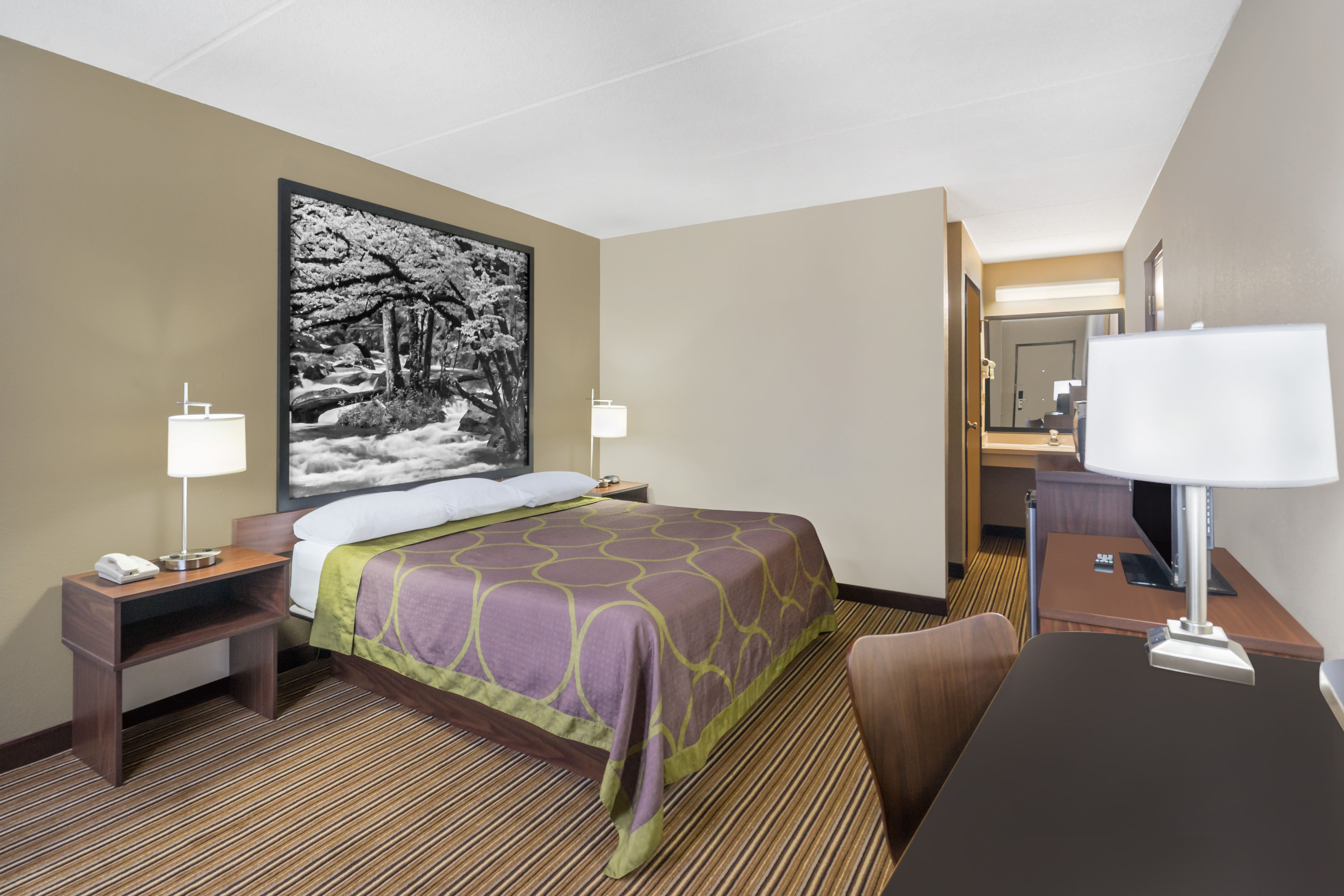 Guest room at the Super 8 by Wyndham Knoxville North/Powell in Powell, Tennessee