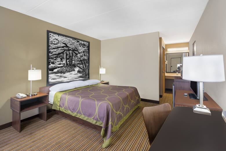 Guest room at the Super 8 Knoxville North/Powell in Powell, Tennessee