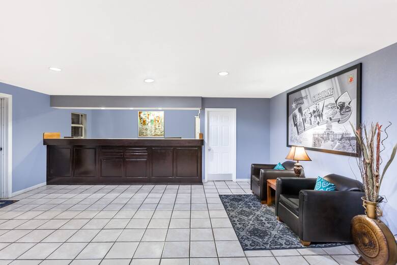 Super 8 Cleburne hotel lobby in Cleburne, Texas